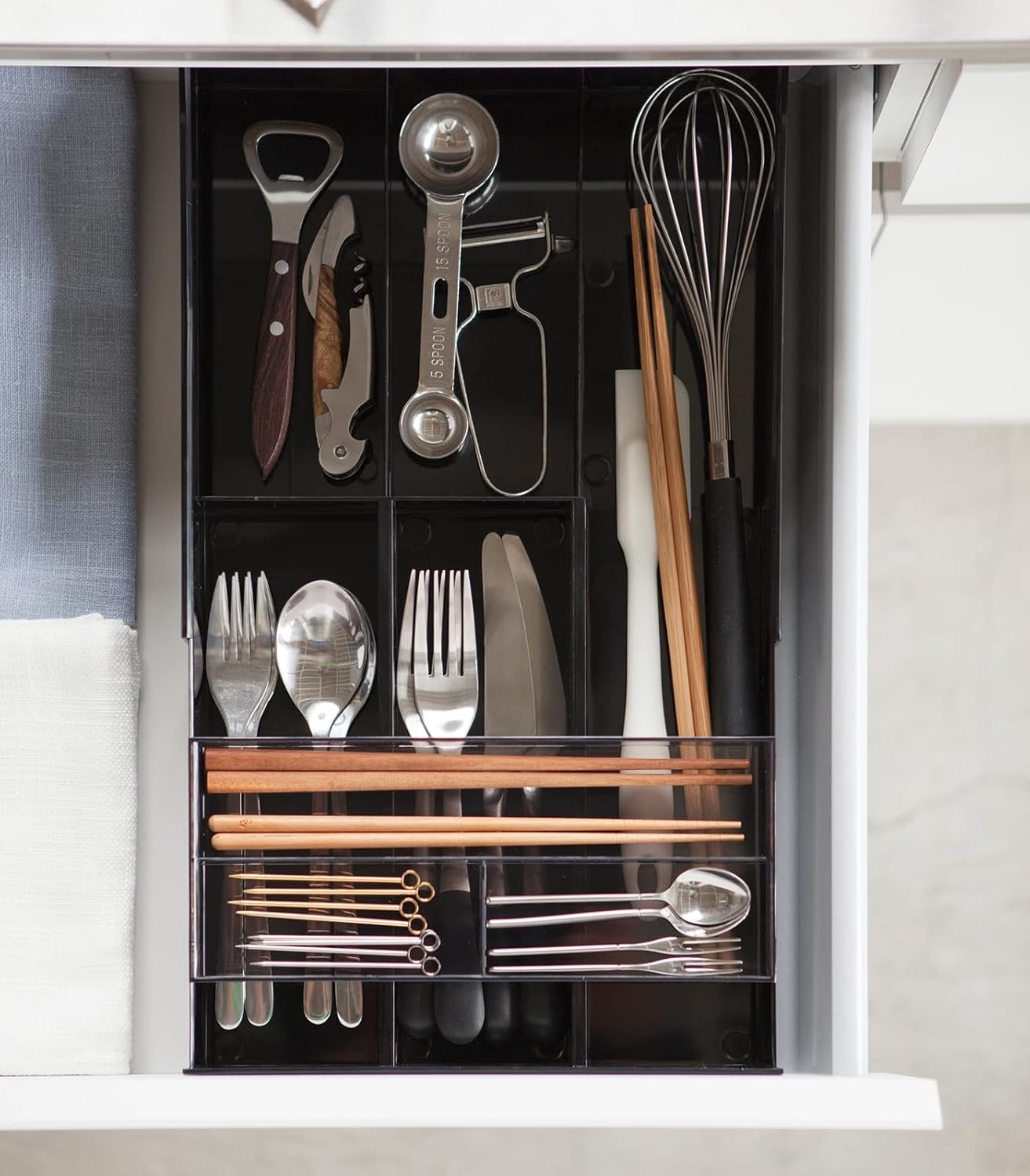 image:imageYAMAZAKI Home Tower Cutlery Drawer Organizer Kitchen Silverware Utensil Storage Tray Expandable Ii Abs PlasticBlack
