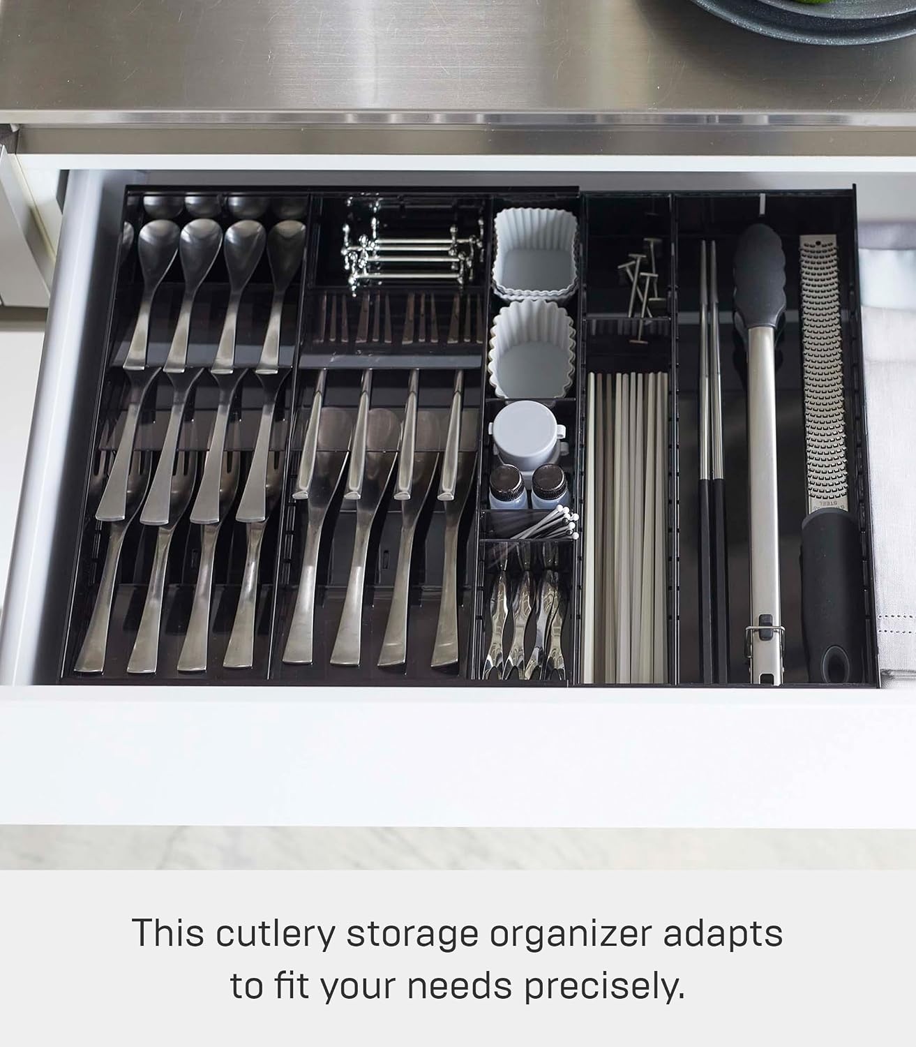 image:imageYAMAZAKI Home Tower Cutlery Drawer Organizer Kitchen Silverware Utensil Storage Tray Expandable Ii Abs PlasticBlack