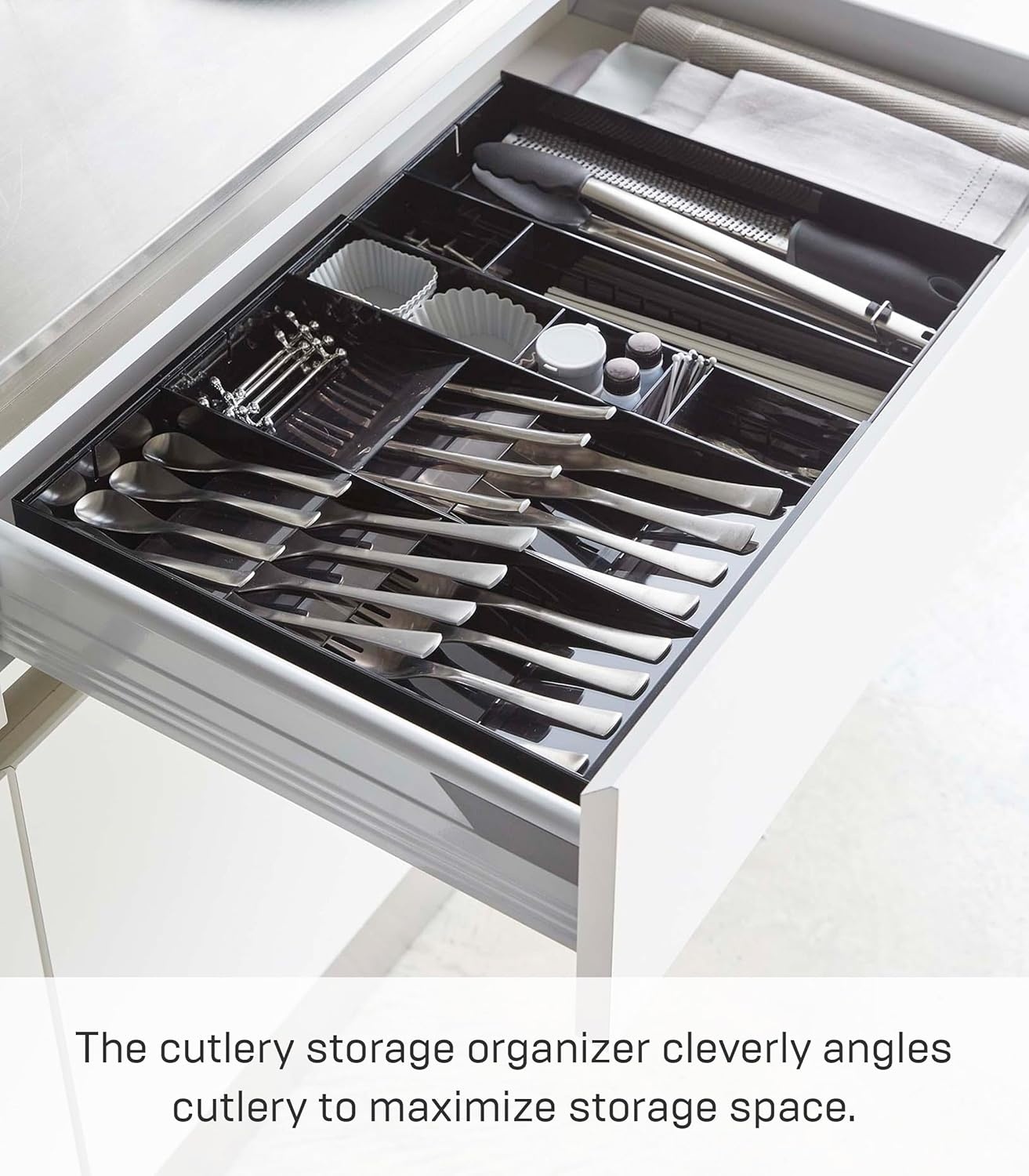image:imageYAMAZAKI Home Tower Cutlery Drawer Organizer Kitchen Silverware Utensil Storage Tray Expandable Ii Abs PlasticBlack