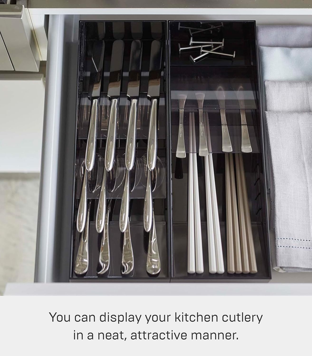 image:imageYAMAZAKI Home Tower Cutlery Drawer Organizer Kitchen Silverware Utensil Storage Tray Expandable Ii Abs PlasticBlack