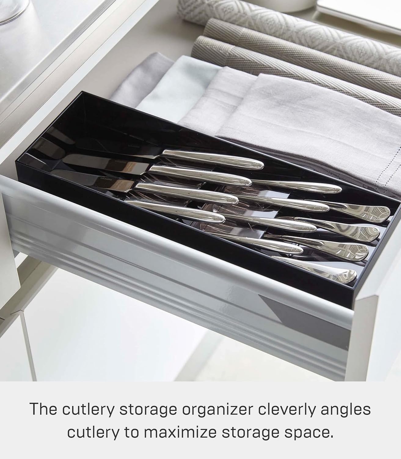 image:imageYAMAZAKI Home Tower Cutlery Drawer Organizer Kitchen Silverware Utensil Storage Tray Expandable Ii Abs PlasticBlack