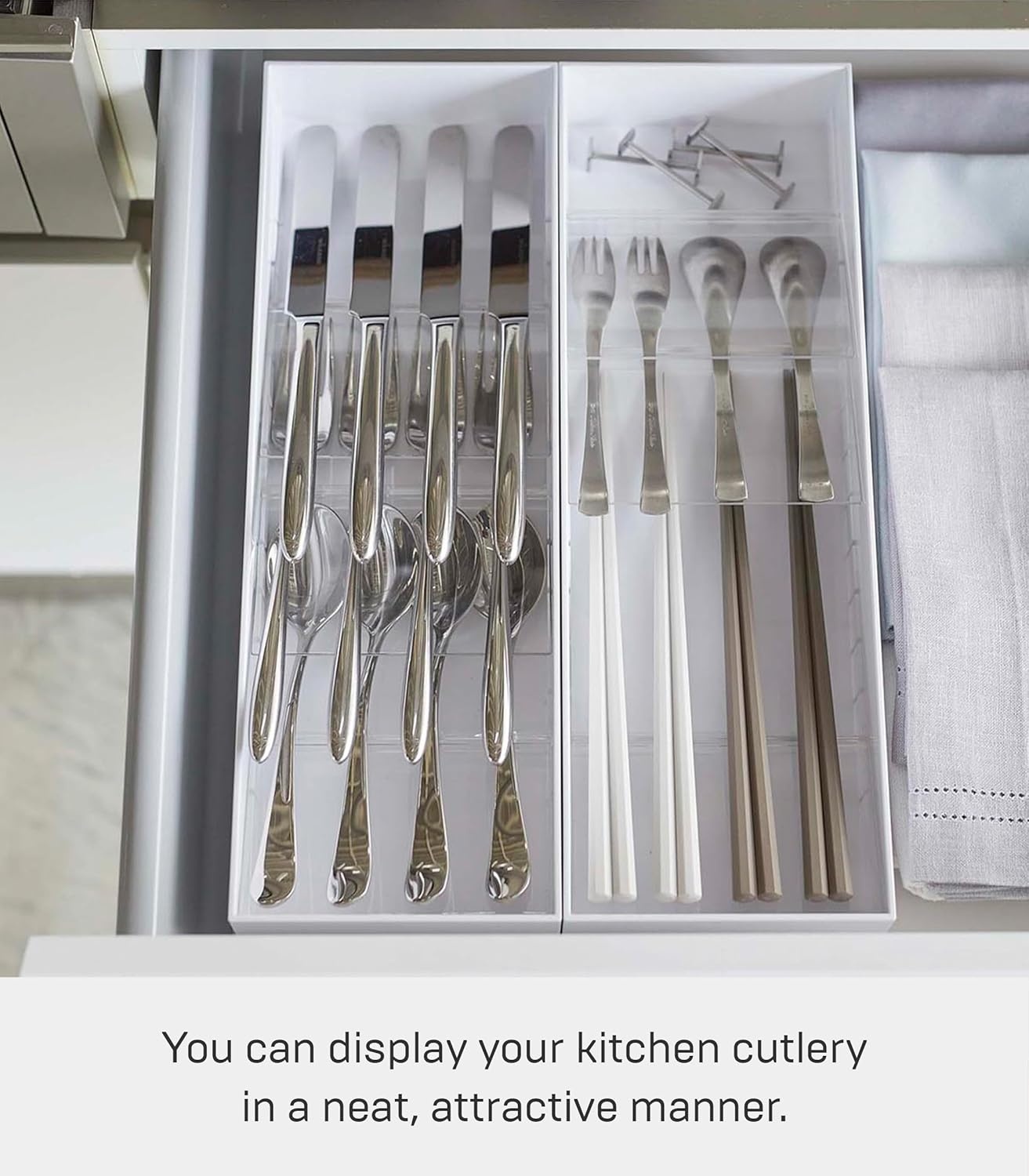 image:imageYAMAZAKI Home Tower Cutlery Drawer Organizer Kitchen Silverware Utensil Storage Tray Expandable Ii Abs PlasticWhite