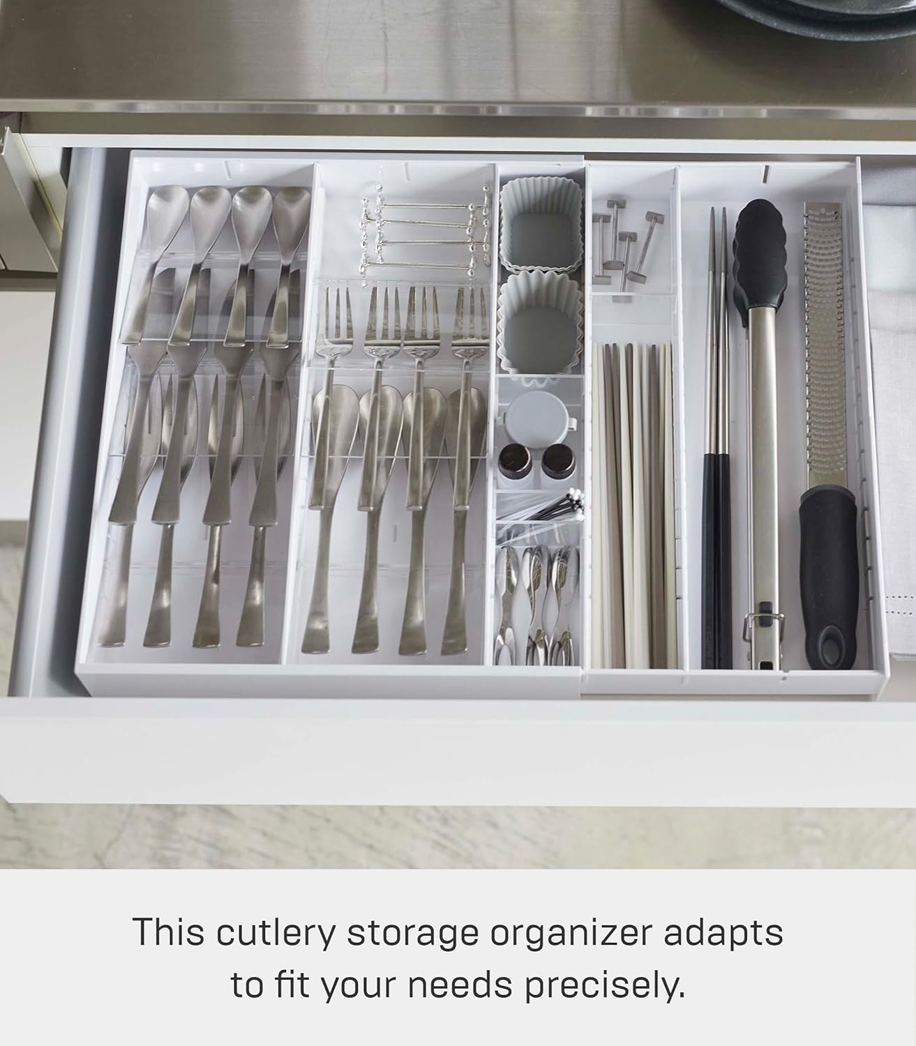 image:imageYAMAZAKI Home Tower Cutlery Drawer Organizer Kitchen Silverware Utensil Storage Tray Expandable Ii Abs PlasticWhite