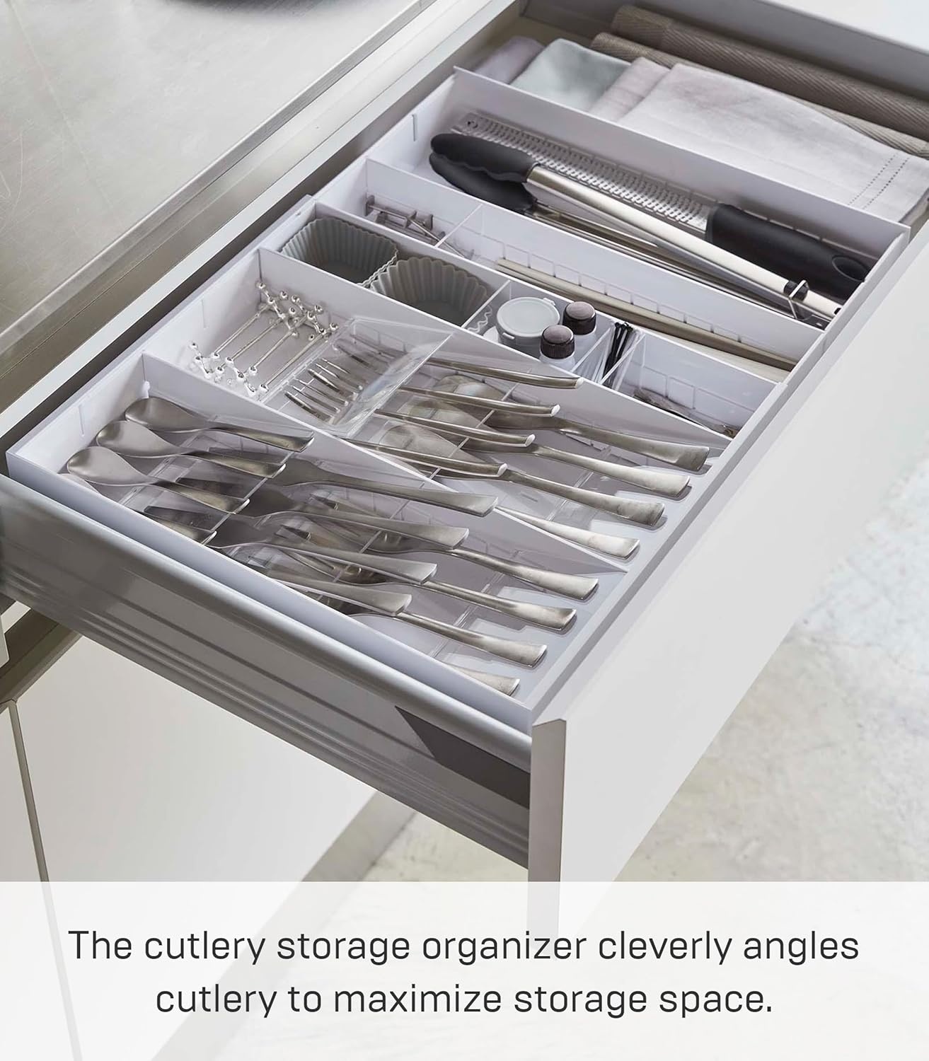 image:imageYAMAZAKI Home Tower Cutlery Drawer Organizer Kitchen Silverware Utensil Storage Tray Expandable Ii Abs PlasticWhite