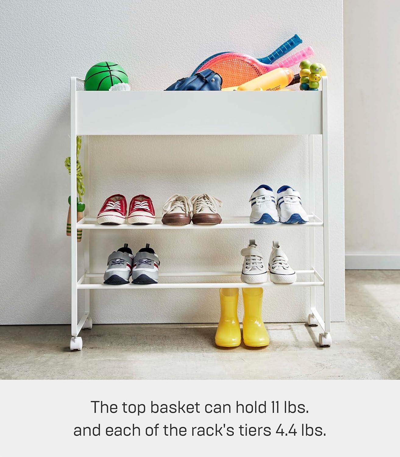 image:imageYAMAZAKI Home Tower Entryway Or Garage Rolling Metal Storage Rack for Shoes Sporting Goods Plants Gardening Supplies Or Toys 2933 Steel Holds 6 Pairs of ShoesWhite