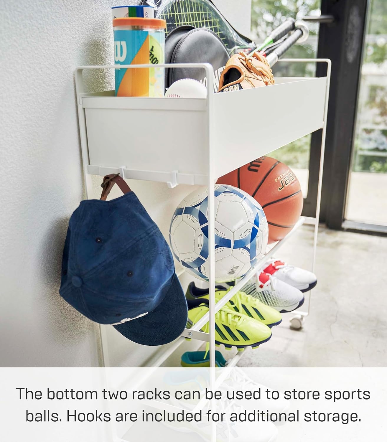 image:imageYAMAZAKI Home Tower Entryway Or Garage Rolling Metal Storage Rack for Shoes Sporting Goods Plants Gardening Supplies Or Toys 2933 Steel Holds 6 Pairs of ShoesWhite