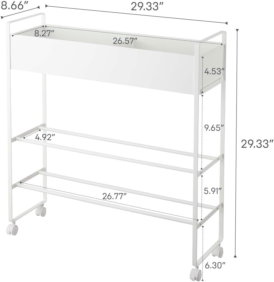 image:imageYAMAZAKI Home Tower Entryway Or Garage Rolling Metal Storage Rack for Shoes Sporting Goods Plants Gardening Supplies Or Toys 2933 Steel Holds 6 Pairs of ShoesWhite