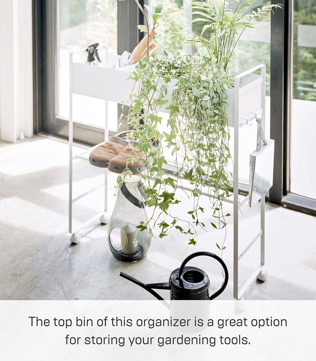 image:imageYAMAZAKI Home Tower Entryway Or Garage Rolling Metal Storage Rack for Shoes Sporting Goods Plants Gardening Supplies Or Toys 2933 Steel Holds 6 Pairs of ShoesWhite