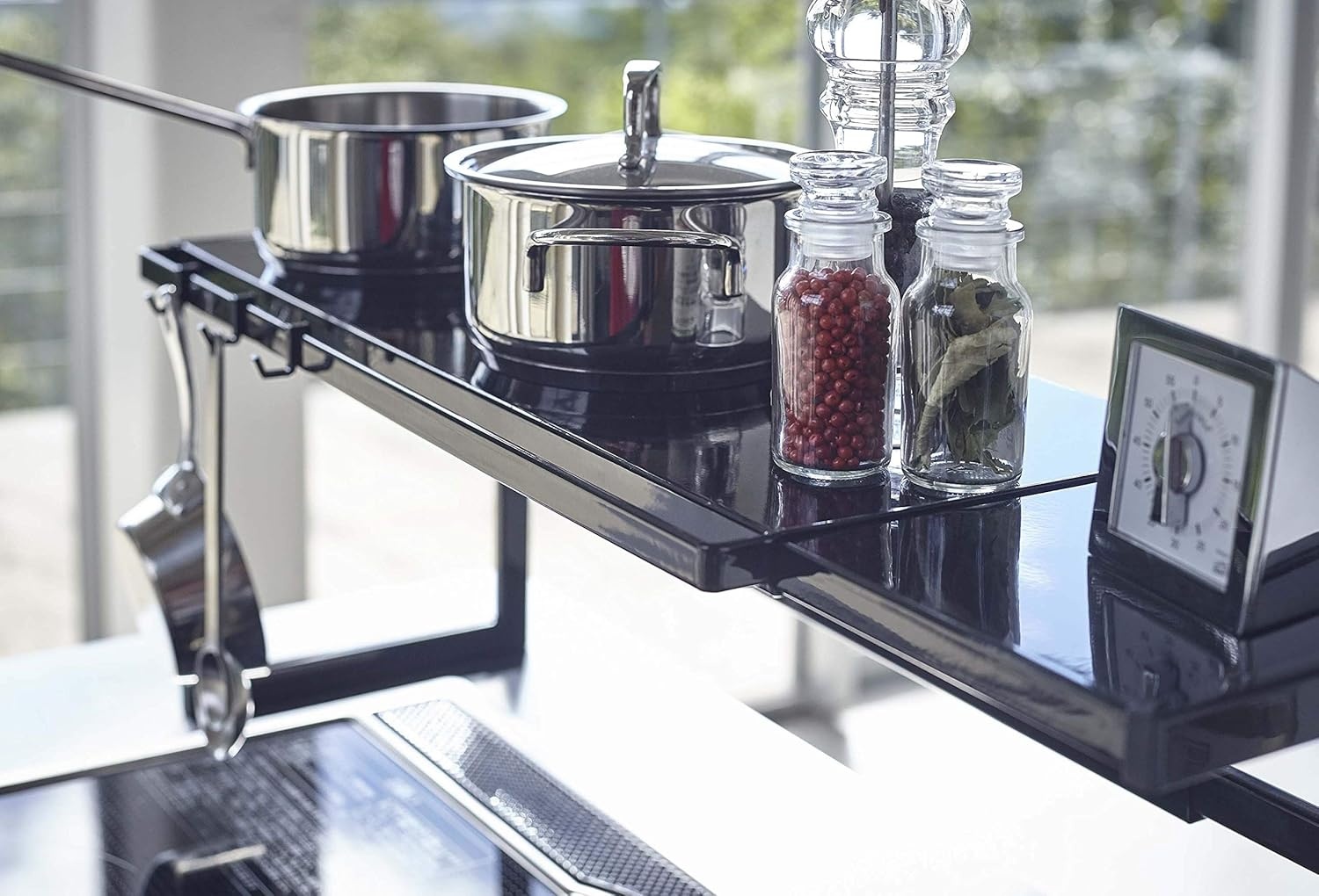 image:imageYAMAZAKI Home Tower Expandable Support Rack Kitchen Storage Shelf Organizer Large SteelBlack