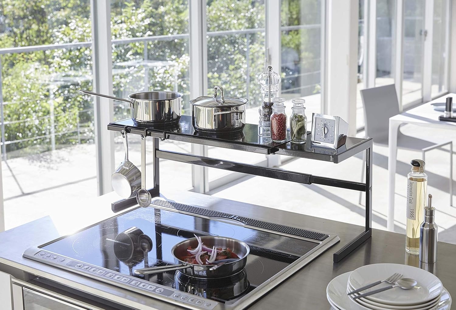 image:imageYAMAZAKI Home Tower Expandable Support Rack Kitchen Storage Shelf Organizer Large SteelBlack
