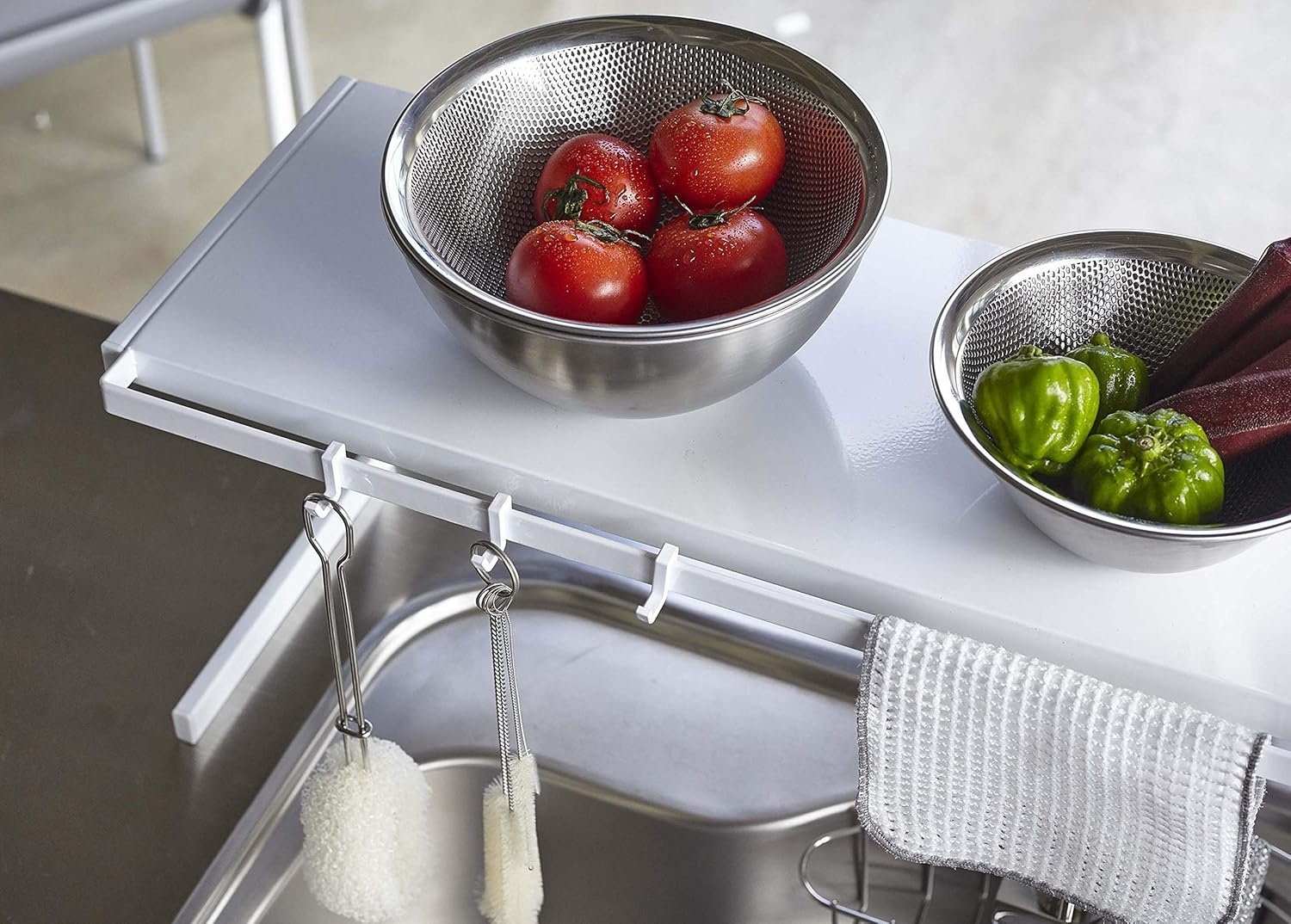 image:imageYAMAZAKI Home Tower Expandable Support Rack Kitchen Storage Shelf Organizer Large SteelWhite