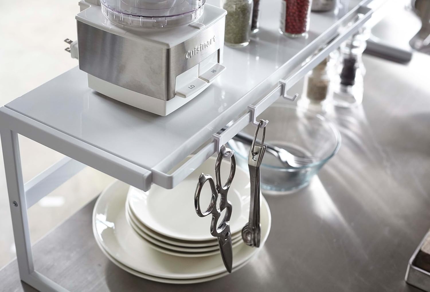 image:imageYAMAZAKI Home Tower Expandable Support Rack Kitchen Storage Shelf Organizer Large SteelWhite