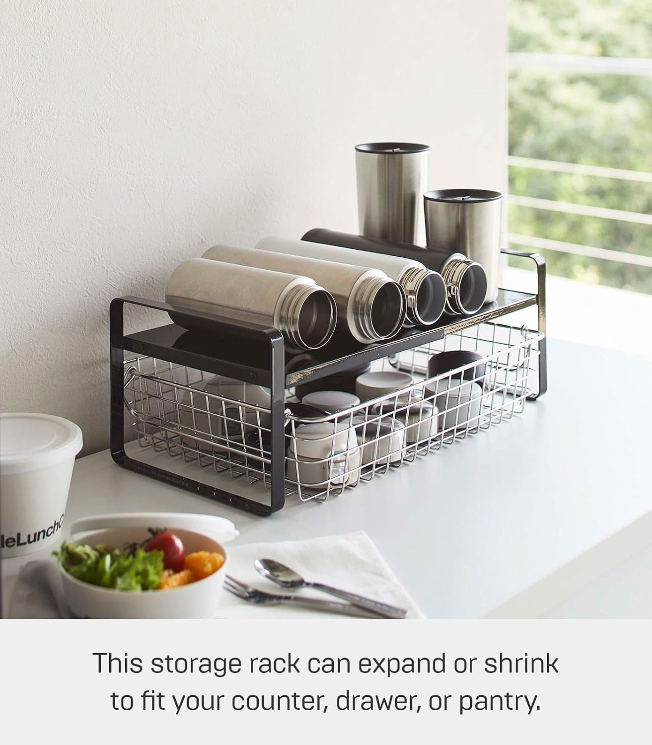 image:imageYAMAZAKI Home Tower Expandable Support Rack Kitchen Storage Shelf Organizer Small SteelBlack