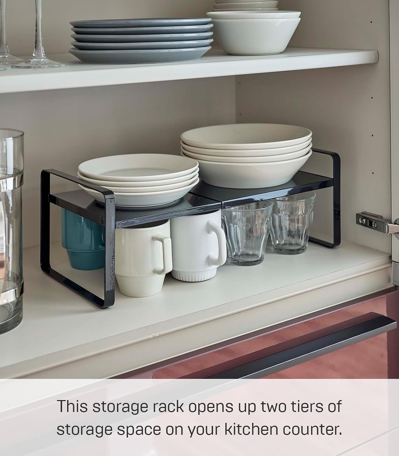 image:imageYAMAZAKI Home Tower Expandable Support Rack Kitchen Storage Shelf Organizer Small SteelBlack