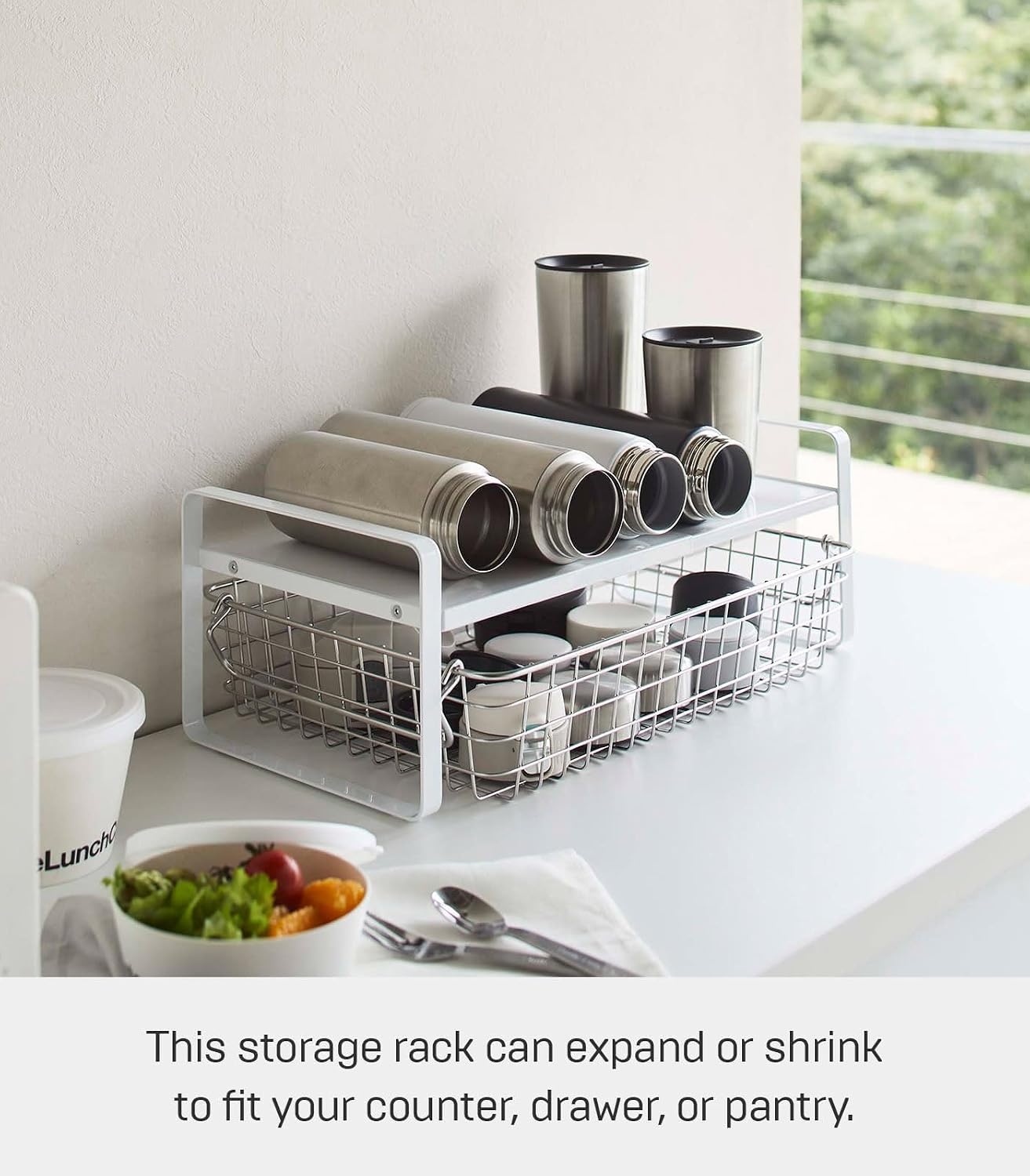 image:imageYAMAZAKI Home Tower Expandable Support Rack Kitchen Storage Shelf Organizer Small SteelWhite