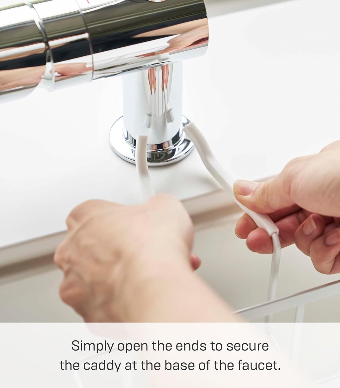 image:imageYAMAZAKI Home Tower FaucetHanging Sponge Caddy Kitchen Sink Dish Soap Bottle Brush Scrubber Organizer Holder Metal with Silicone Protection SteelWhite