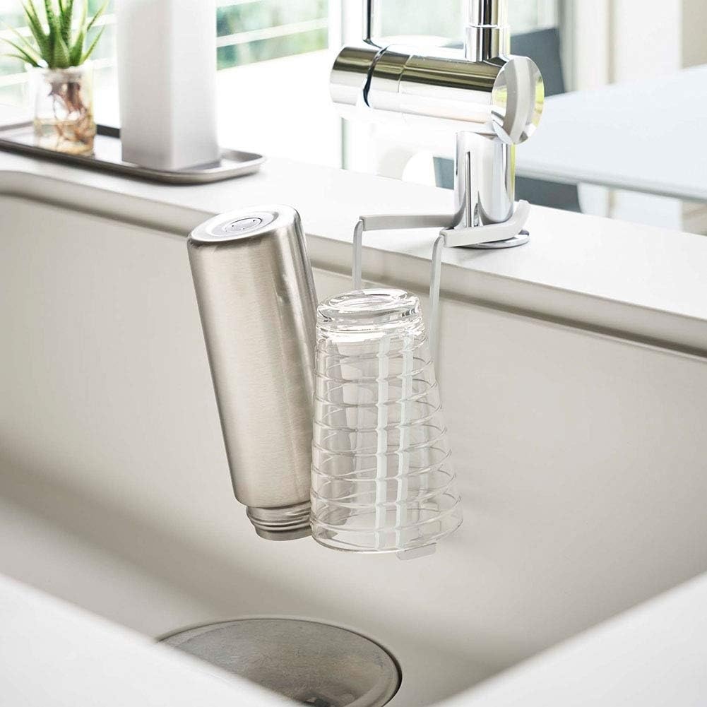 image:imageYAMAZAKI Home Tower FaucetHanging Sponge Caddy Kitchen Sink Dish Soap Bottle Brush Scrubber Organizer Holder Metal with Silicone Protection SteelWht