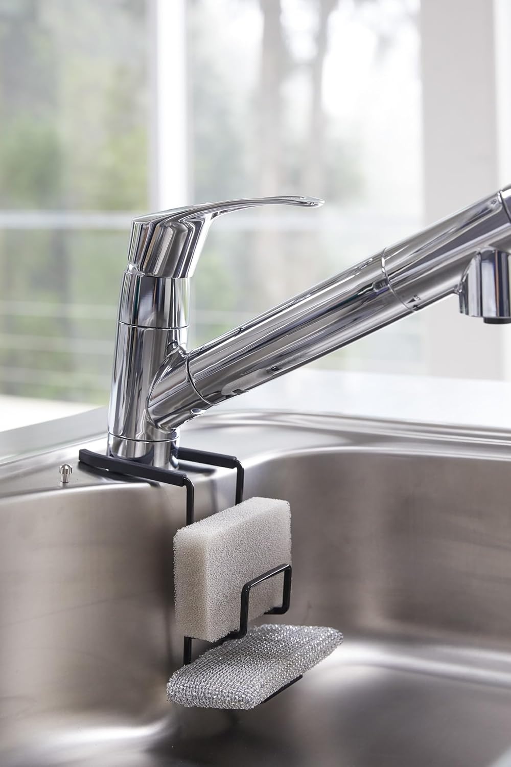 image:imageYAMAZAKI Home Tower FaucetHanging Sponge Holder Kitchen Organizer Sink Rack Basket Single SteelBlack