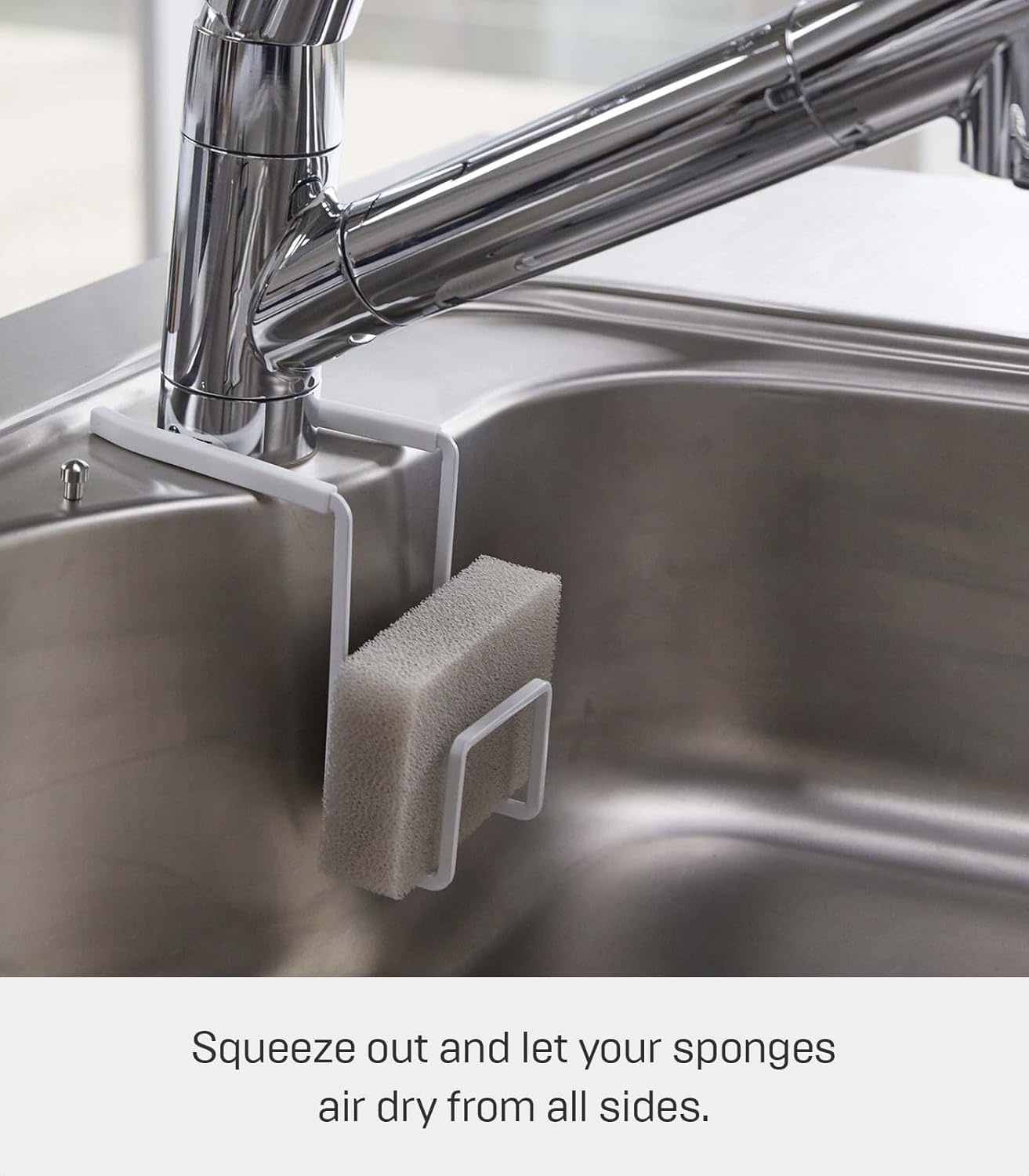 image:imageYAMAZAKI Home Tower FaucetHanging Sponge Holder Kitchen Organizer Sink Rack Basket Single SteelWhite