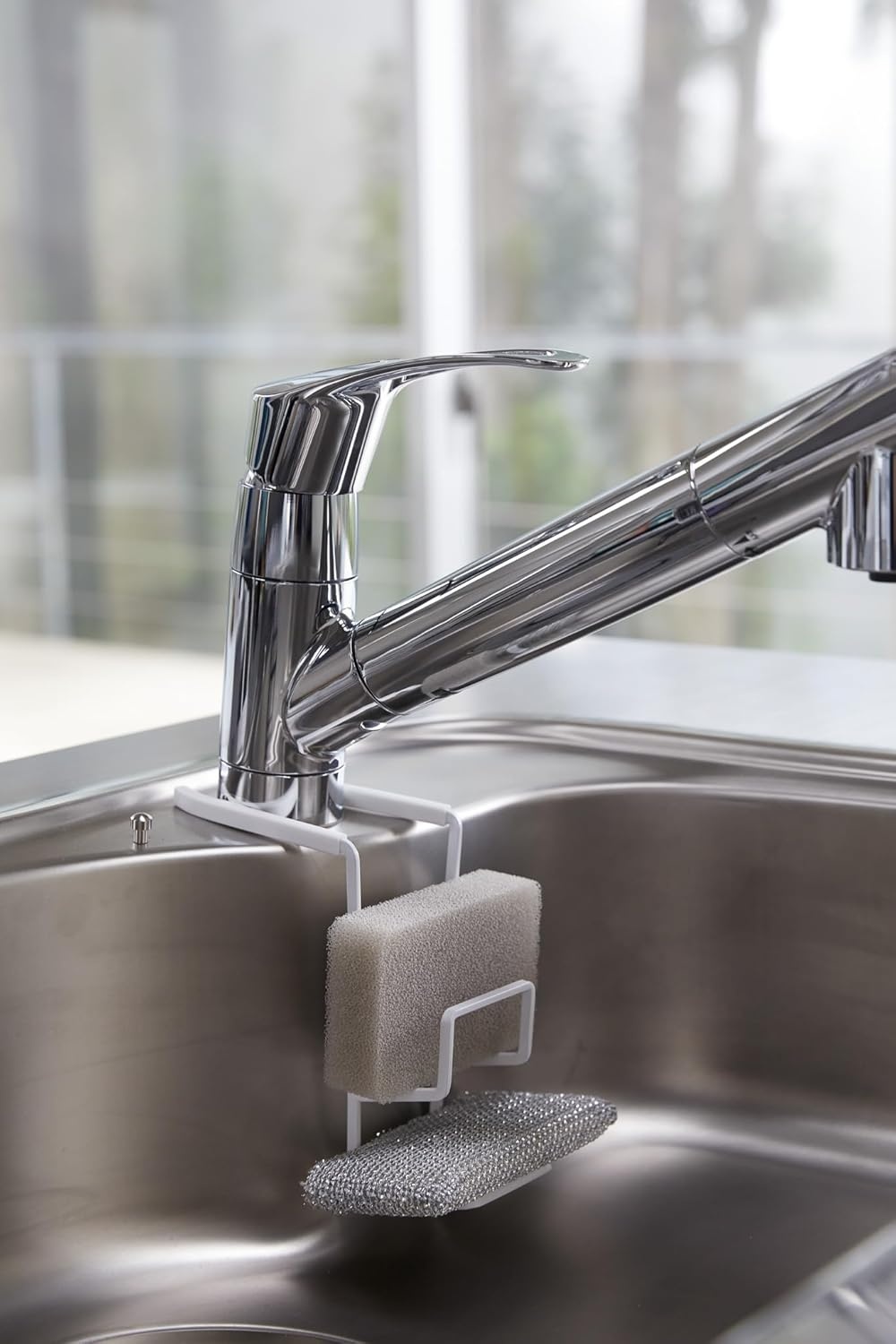 image:imageYAMAZAKI Home Tower FaucetHanging Sponge Holder Kitchen Organizer Sink Rack Basket Single SteelWhite