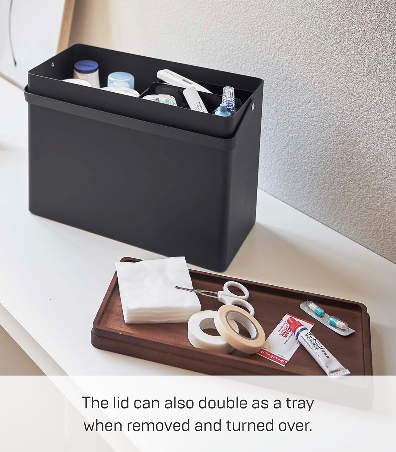 image:imageYAMAZAKI Home Tower First Aid Box Three Tiered Medical Supplies Metal Organizer With Multicompartment Storage Steel WoodBlack