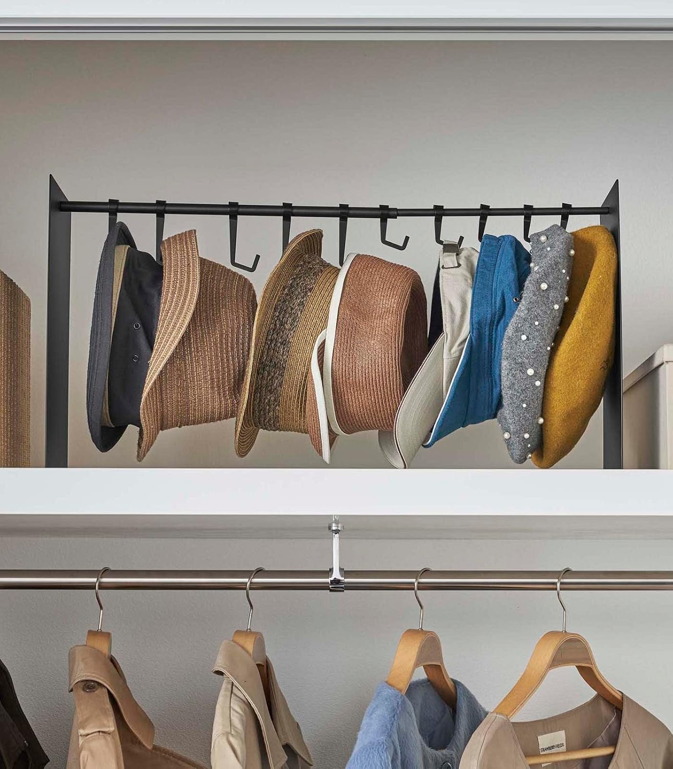 image:imageYAMAZAKI Home Tower Hat Hanger Rack Expandable Metal Storage Organizer Hooks For Closet SteelBlack