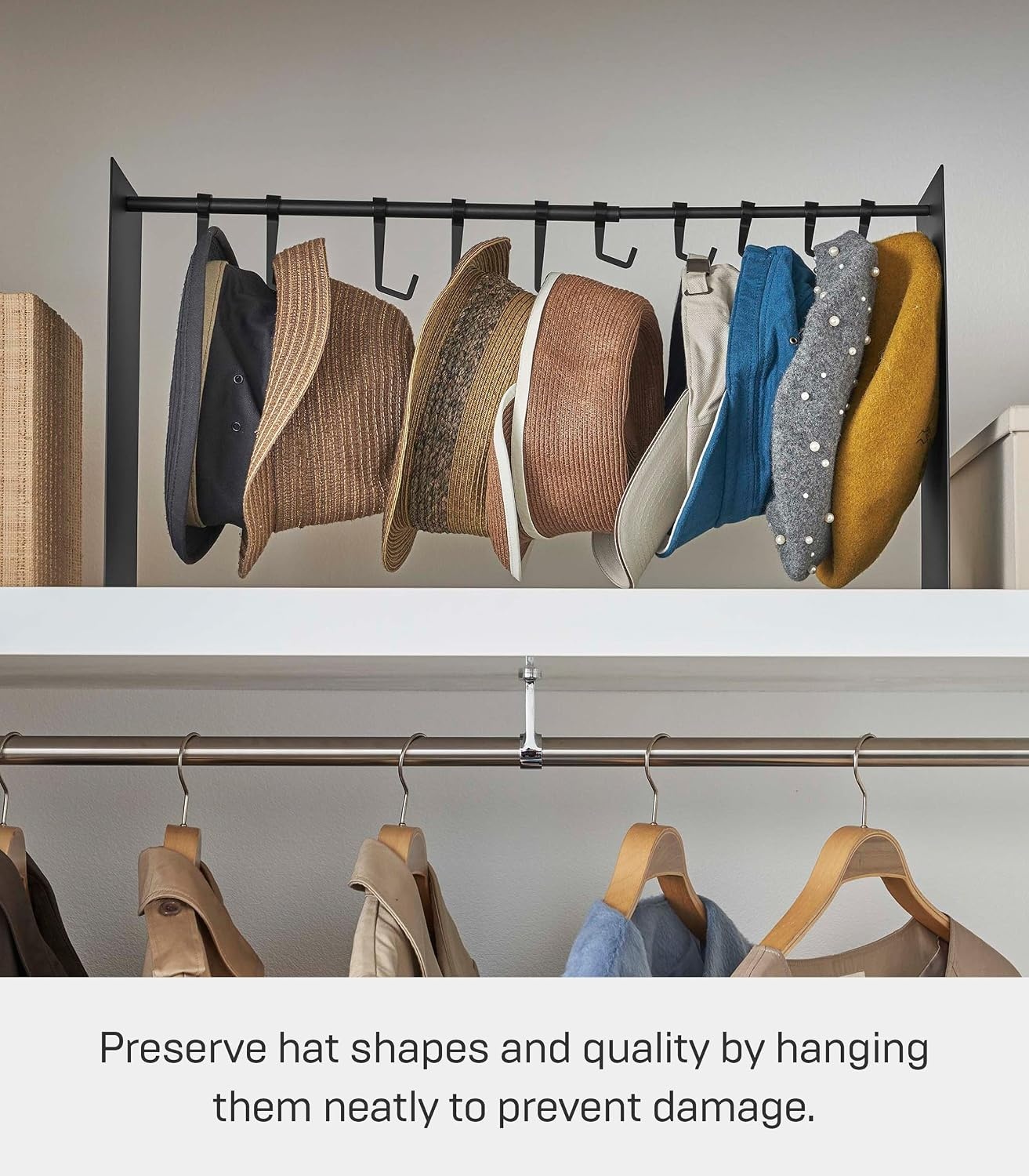 image:imageYAMAZAKI Home Tower Hat Hanger Rack Expandable Metal Storage Organizer Hooks For Closet SteelBlack