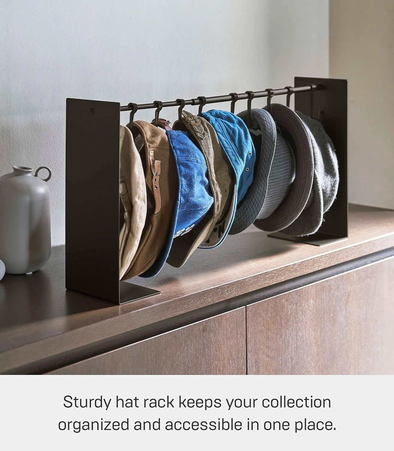 image:imageYAMAZAKI Home Tower Hat Hanger Rack Expandable Metal Storage Organizer Hooks For Closet SteelBlack