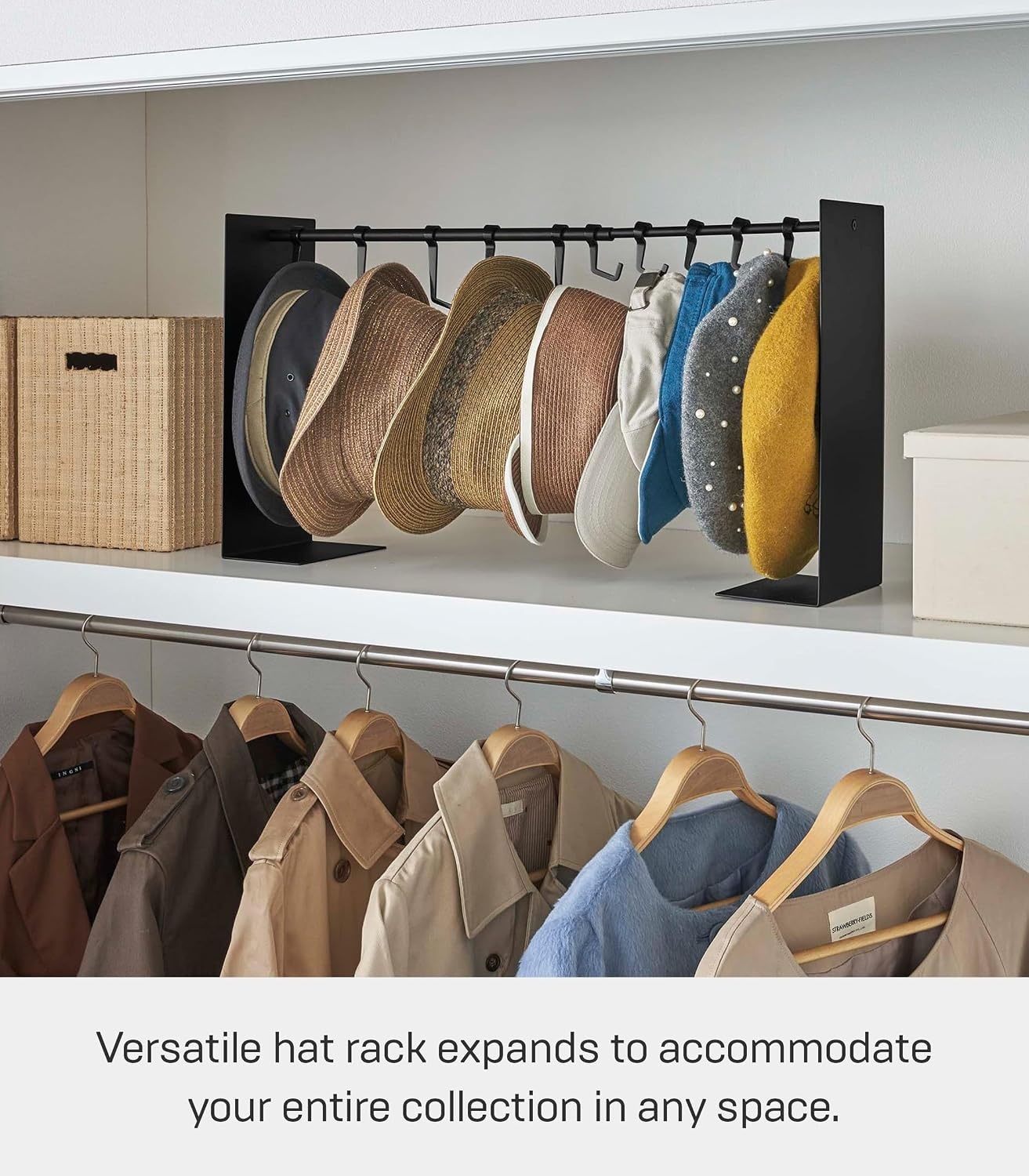 image:imageYAMAZAKI Home Tower Hat Hanger Rack Expandable Metal Storage Organizer Hooks For Closet SteelBlack