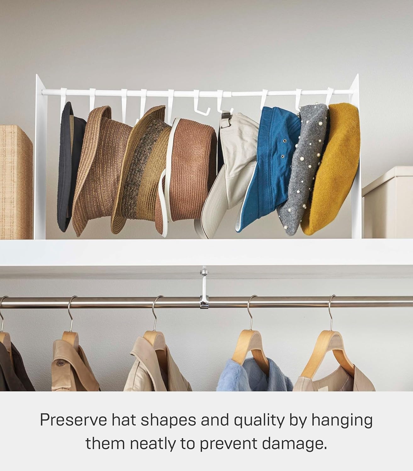 image:imageYAMAZAKI Home Tower Hat Hanger Rack Expandable Metal Storage Organizer Hooks For Closet SteelWhite
