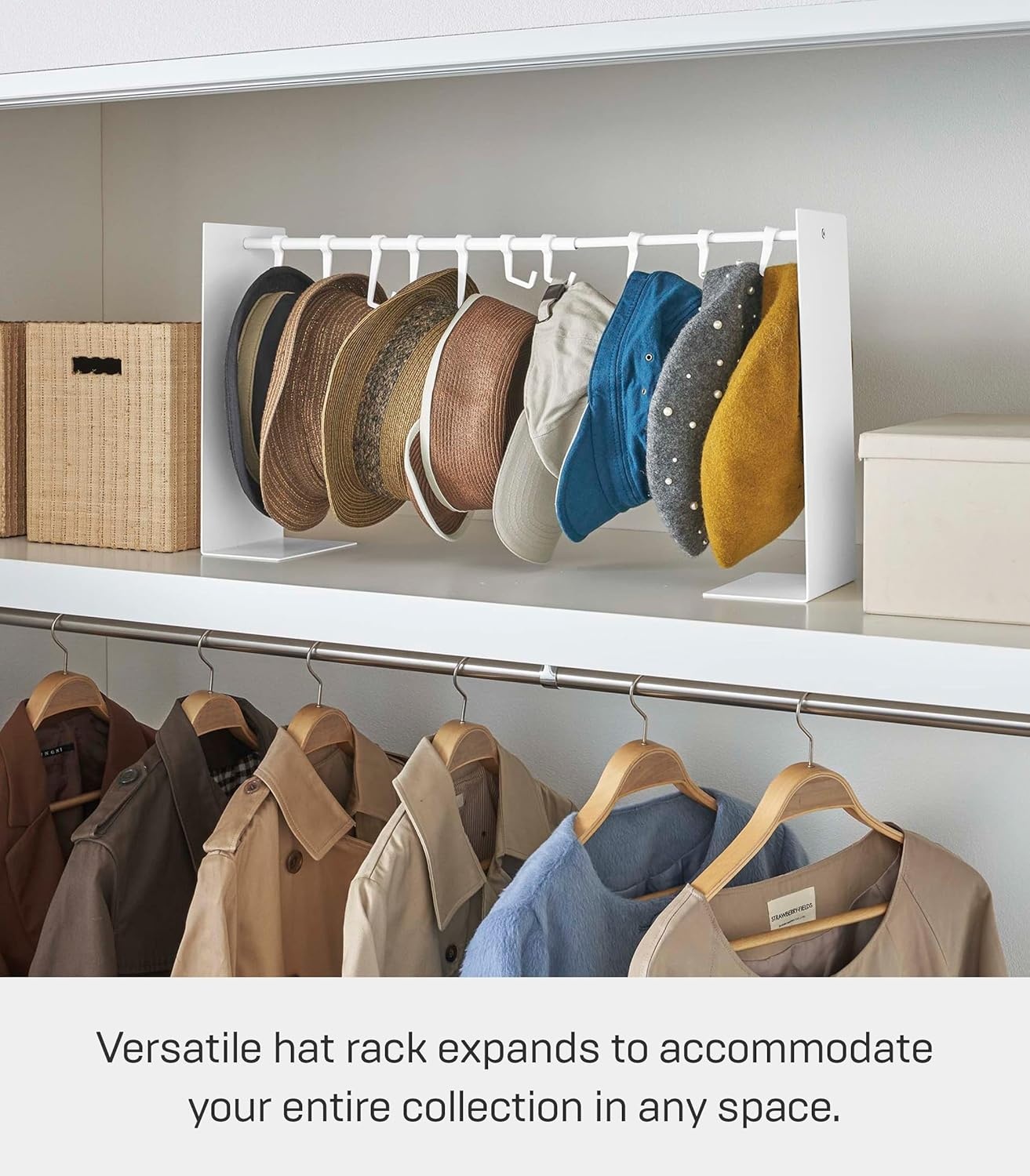image:imageYAMAZAKI Home Tower Hat Hanger Rack Expandable Metal Storage Organizer Hooks For Closet SteelWhite