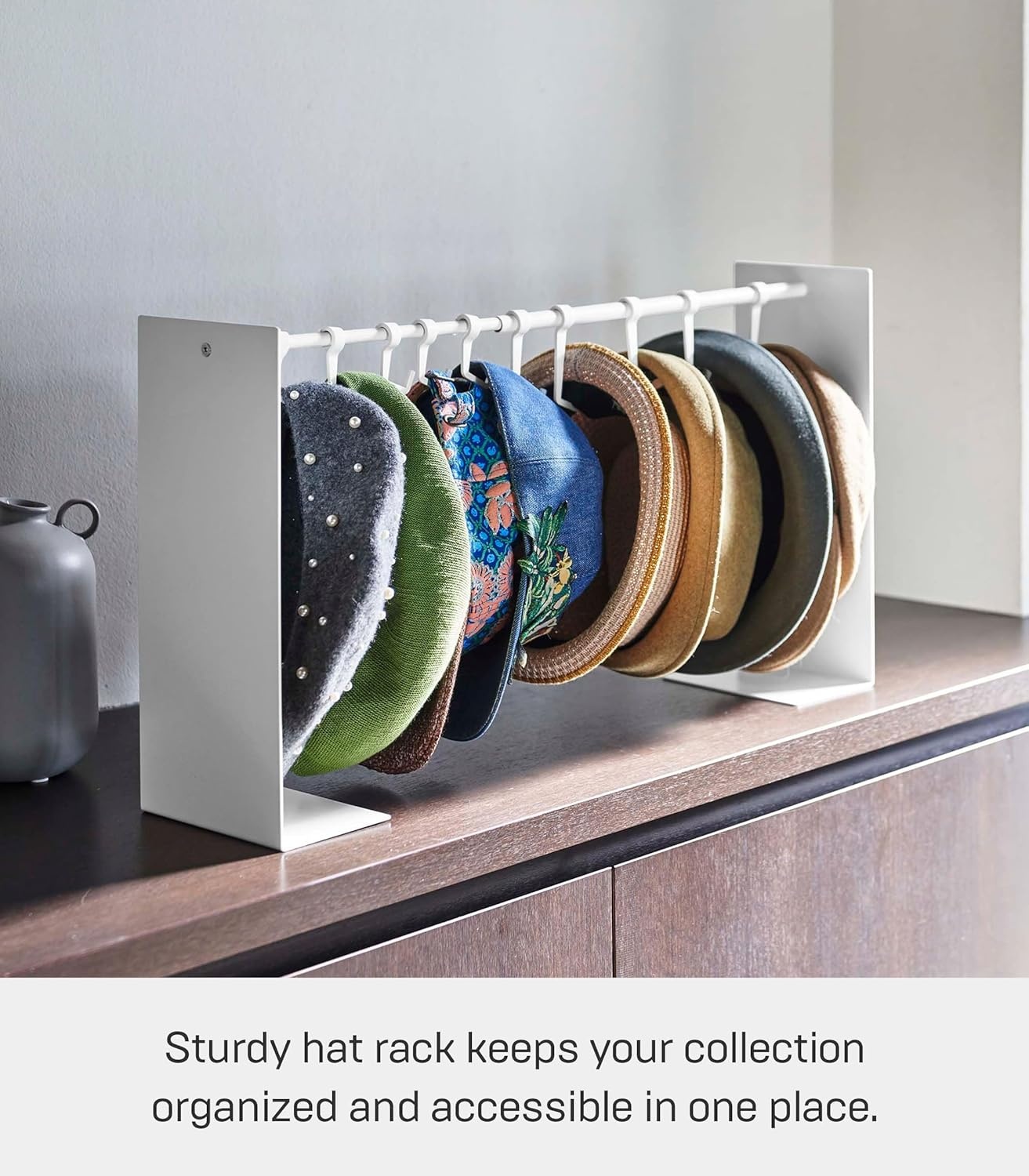 image:imageYAMAZAKI Home Tower Hat Hanger Rack Expandable Metal Storage Organizer Hooks For Closet SteelWhite
