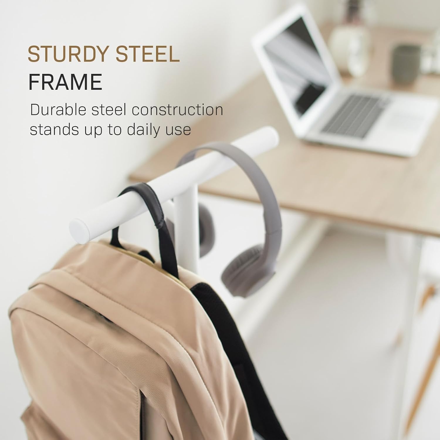 image:imageYAMAZAKI Home Tower Home Backpack Stand With Cubby Adult And Kids Backpack Organizer With Hanger Bar Hooks And Storage Basket For School Bags Supplies Entryway SteelWhite
