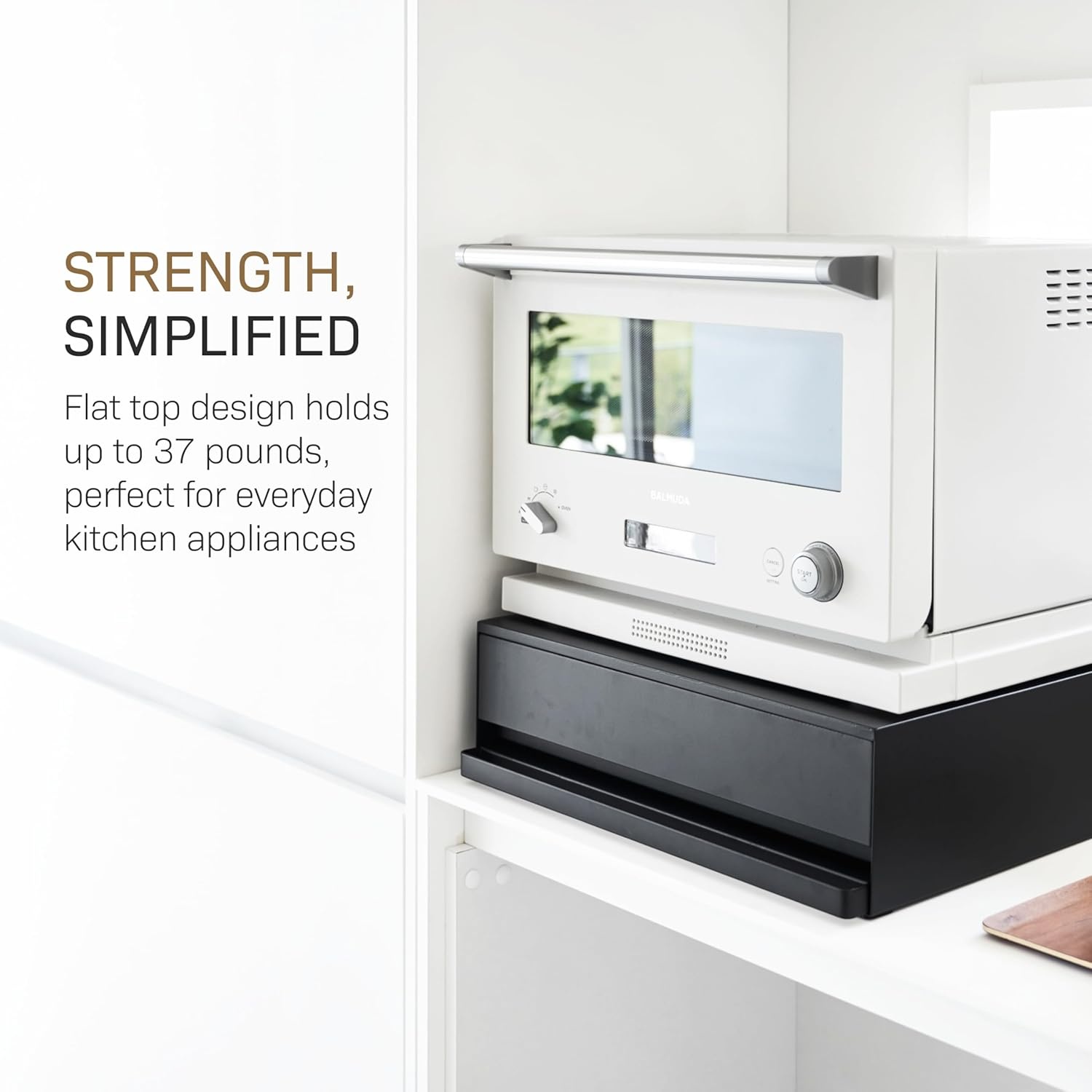 image:imageYAMAZAKI Home Tower Kitchen Countertop Organizer Appliance Stand with Drawer and PullOut Shelf Steel Microwave Stand with Drawer Modern Countertop Shelf Organizer White SpaceSaving DesignBlack