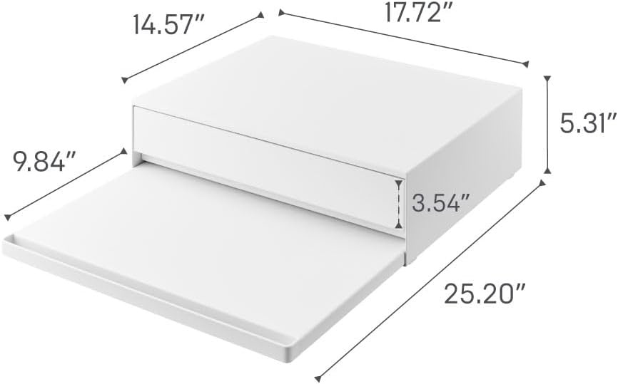 image:imageYAMAZAKI Home Tower Kitchen Countertop Organizer Appliance Stand with Drawer and PullOut Shelf Steel Microwave Stand with Drawer Modern Countertop Shelf Organizer White SpaceSaving DesignWhite