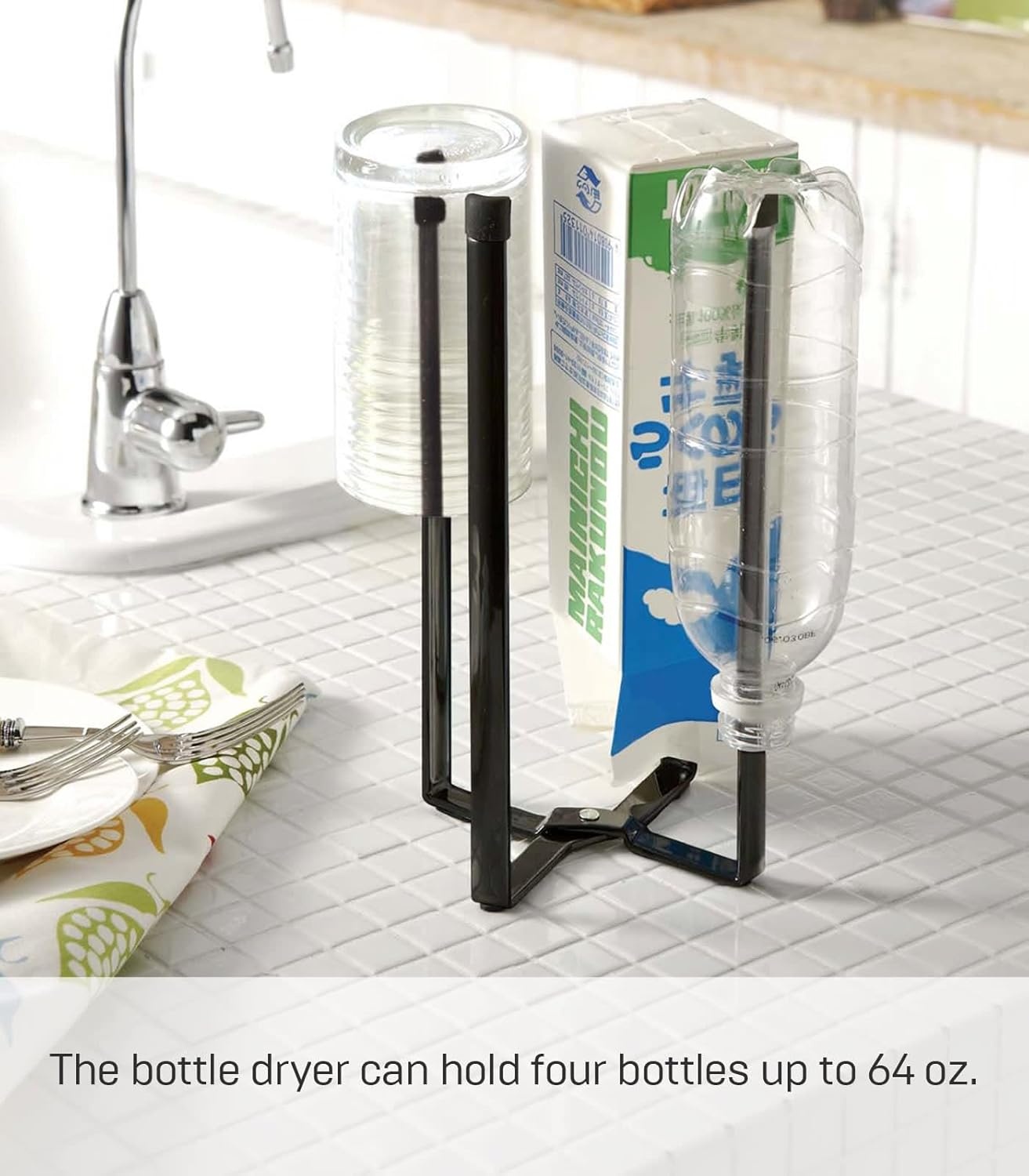image:imageYAMAZAKI Home Tower Kitchen Multi Eco Stand Multifunctional Plastic Bag Holder Bottle Dryer SteelBlack