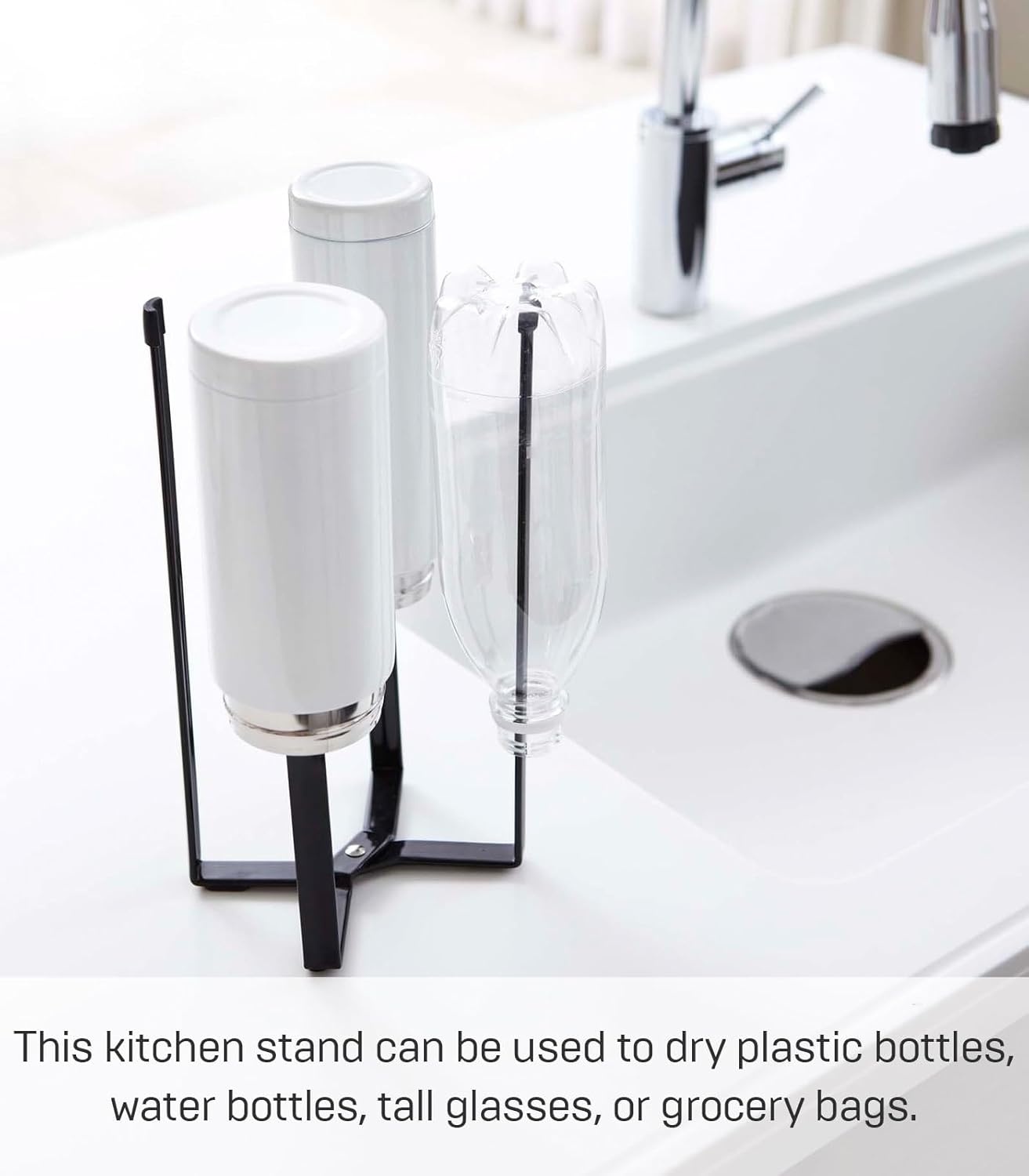 image:imageYAMAZAKI Home Tower Kitchen Multi Eco Stand Multifunctional Plastic Bag Holder Bottle Dryer SteelBlack