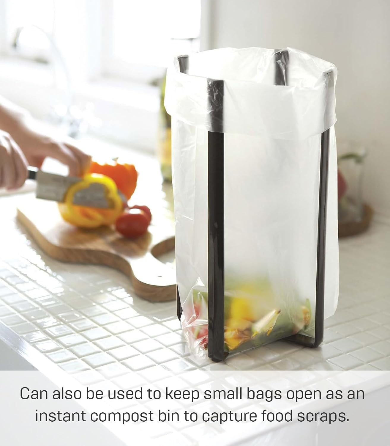 image:imageYAMAZAKI Home Tower Kitchen Multi Eco Stand Multifunctional Plastic Bag Holder Bottle Dryer SteelBlack