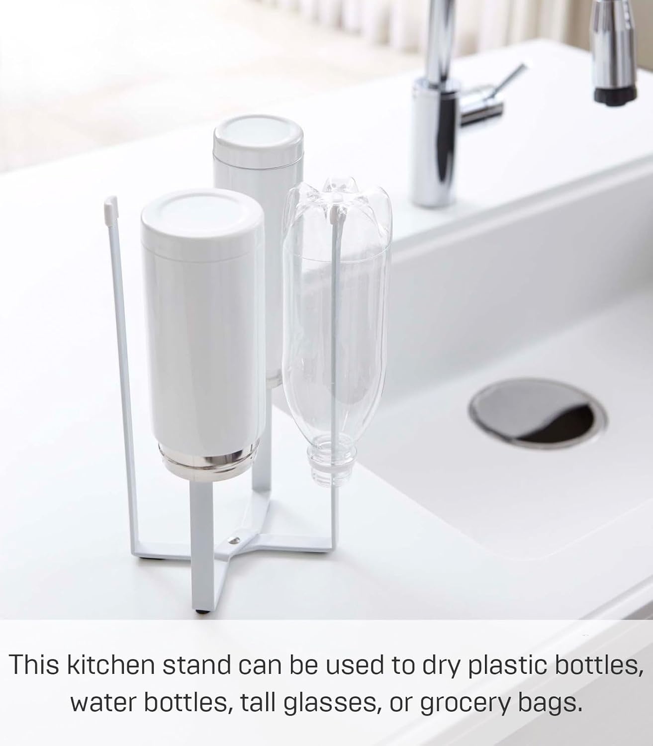 image:imageYAMAZAKI Home Tower Kitchen Multi Eco Stand Multifunctional Plastic Bag Holder Bottle Dryer SteelWhite