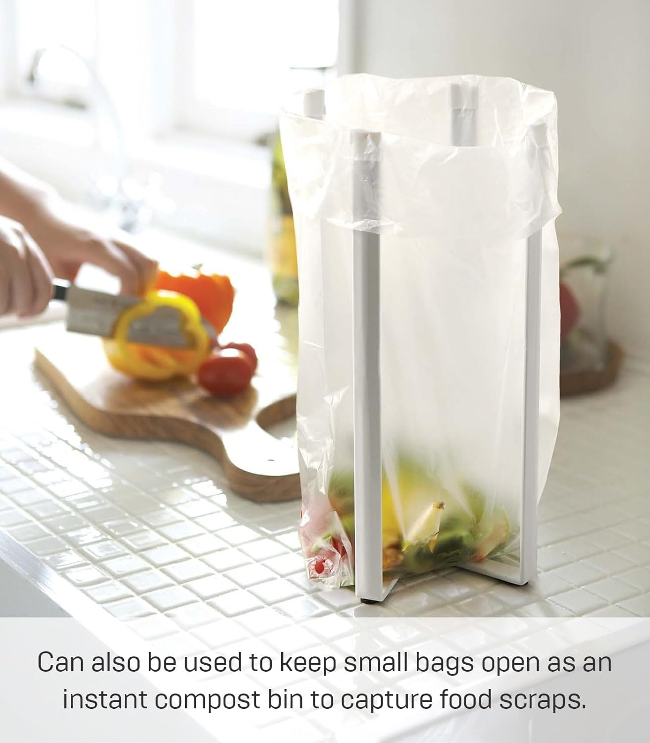 image:imageYAMAZAKI Home Tower Kitchen Multi Eco Stand Multifunctional Plastic Bag Holder Bottle Dryer SteelWhite