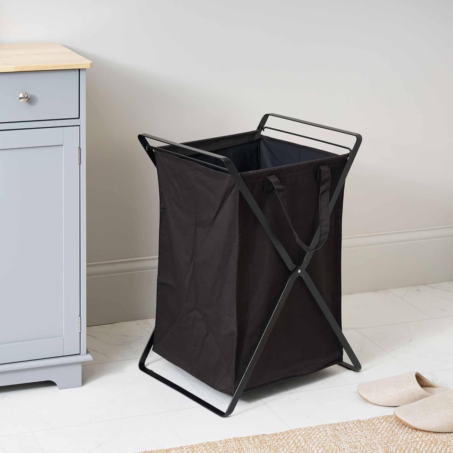 image:imageYAMAZAKI Home Tower Laundry Hamper Clothes Basket with Cotton Liner Small 252 Steel Cotton 12 Gallons 45 LitersBlack