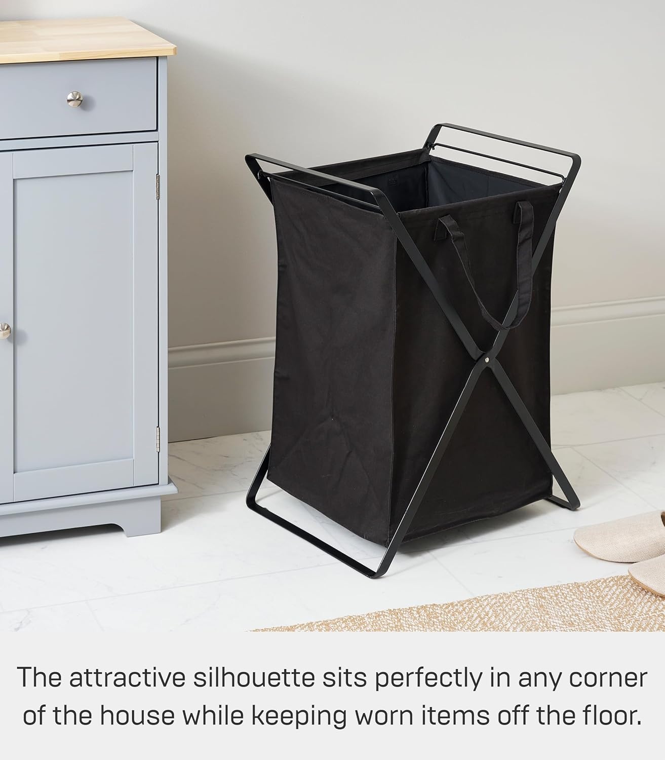 image:imageYAMAZAKI Home Tower Laundry Hamper Clothes Basket with Cotton Liner Small 252 Steel Cotton 12 Gallons 45 LitersBlack