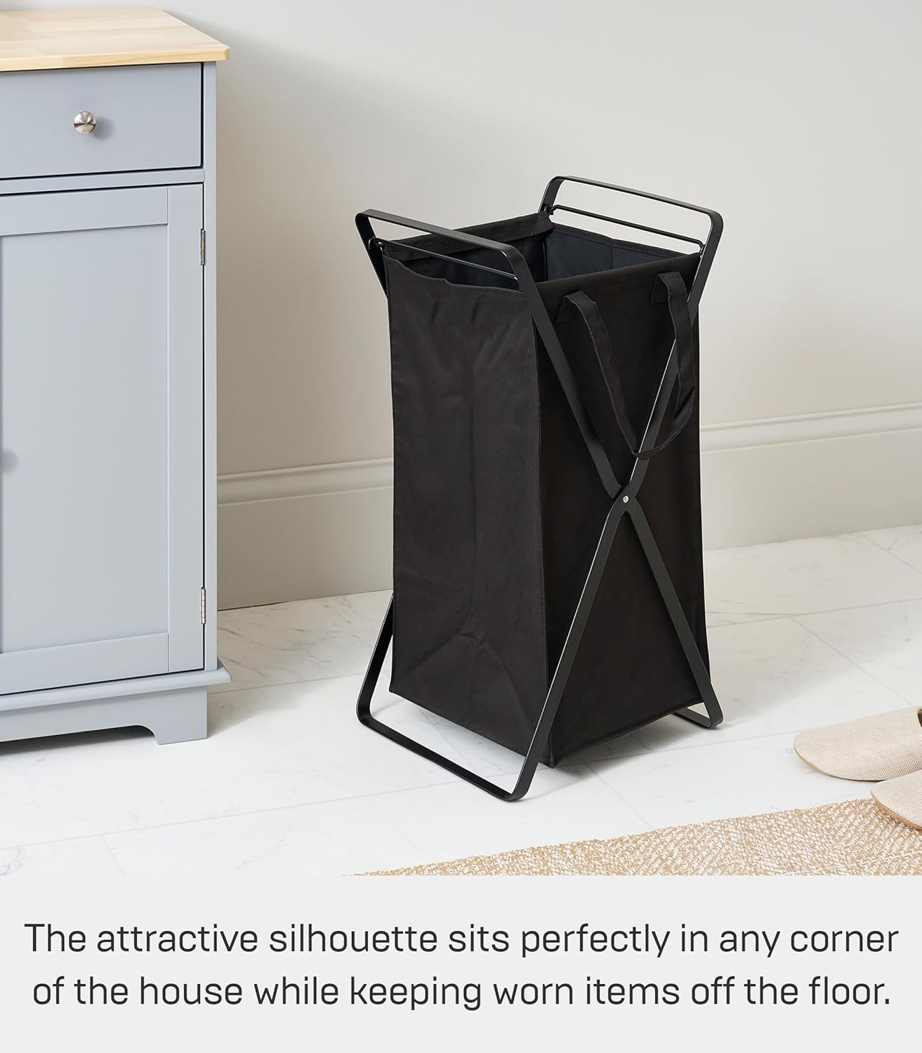 image:imageYAMAZAKI Home Tower Laundry Hamper Clothes Basket with Cotton Liner Small 252 Steel Cotton 12 Gallons 45 LitersBlack