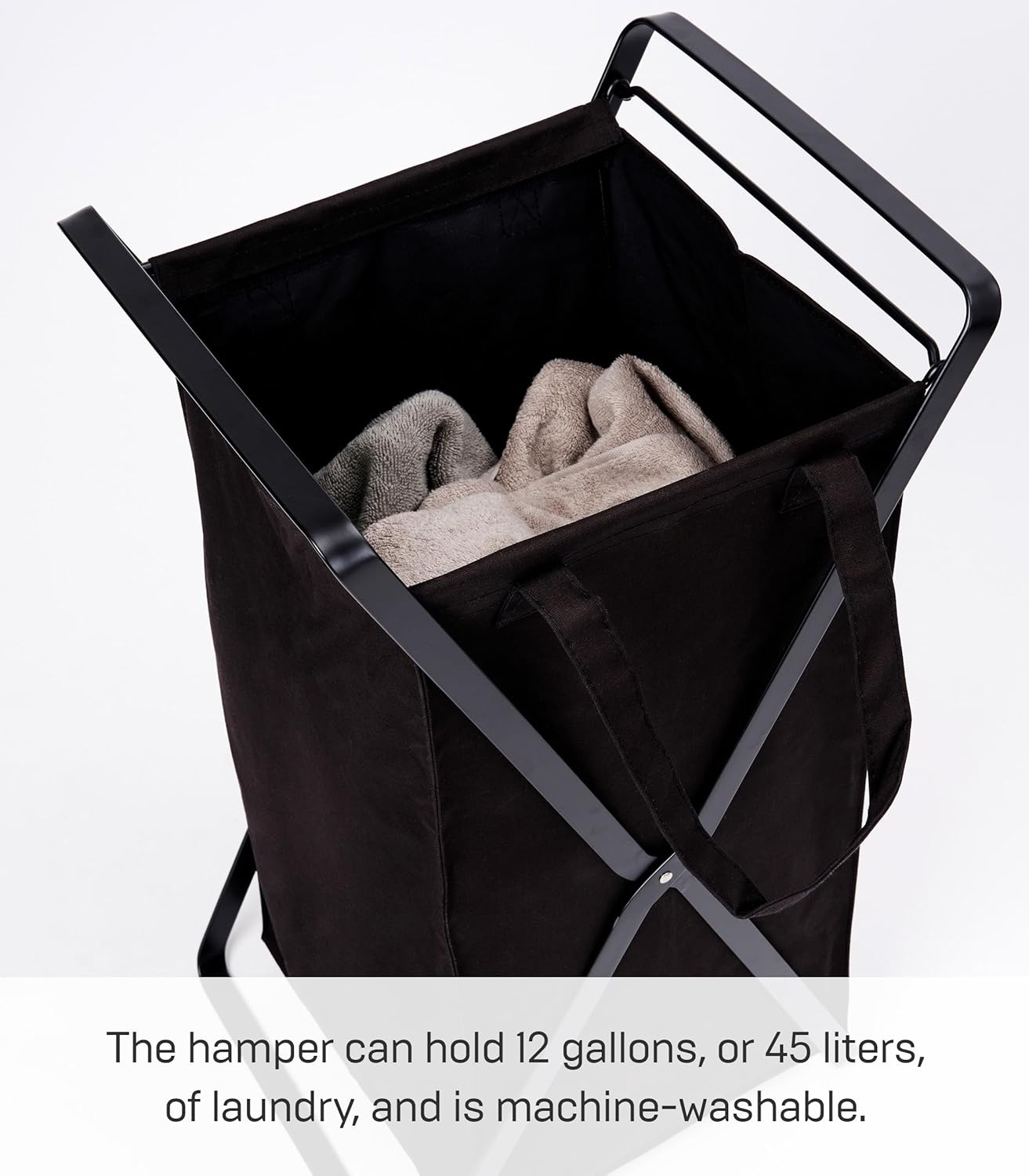 image:imageYAMAZAKI Home Tower Laundry Hamper Clothes Basket with Cotton Liner Small 252 Steel Cotton 12 Gallons 45 LitersBlack