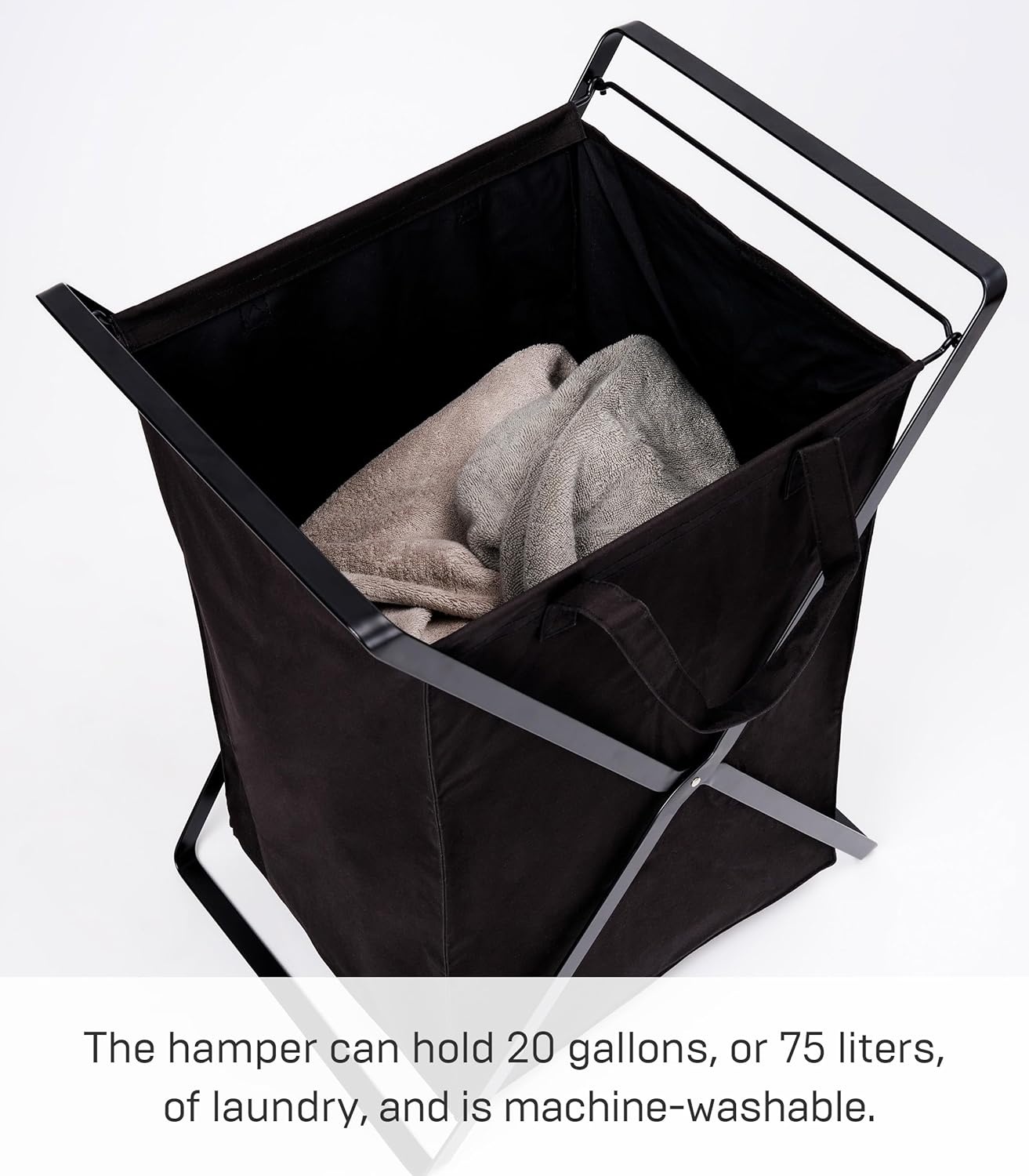 image:imageYAMAZAKI Home Tower Laundry Hamper Clothes Basket with Cotton Liner Small 252 Steel Cotton 12 Gallons 45 LitersBlack