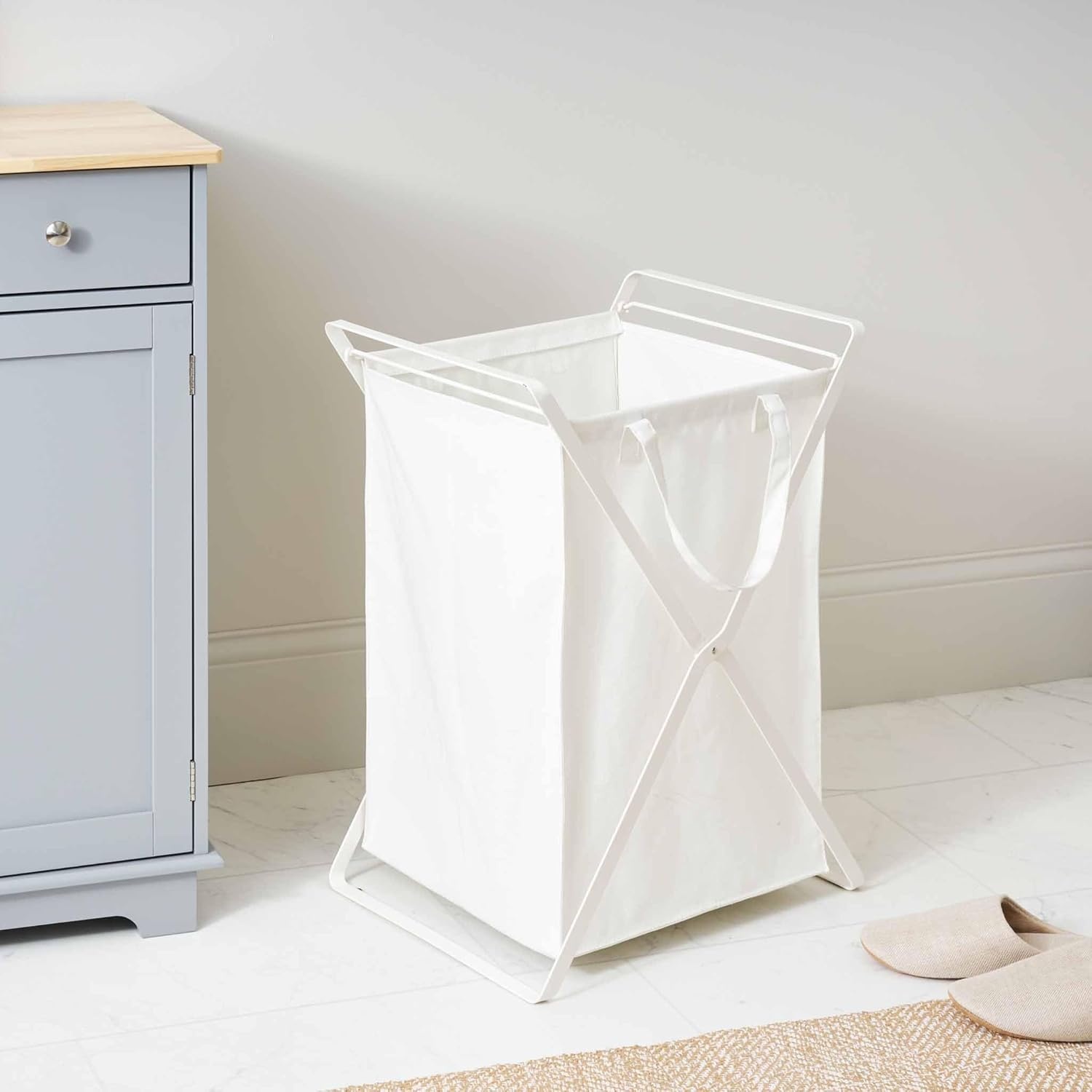 image:imageYAMAZAKI Home Tower Laundry Hamper Clothes Basket with Cotton Liner Small 252 Steel Cotton 12 Gallons 45 LitersWhite