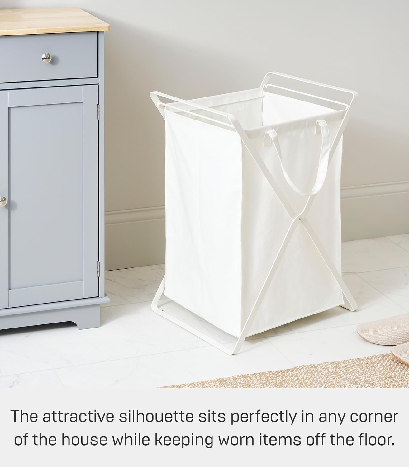 image:imageYAMAZAKI Home Tower Laundry Hamper Clothes Basket with Cotton Liner Small 252 Steel Cotton 12 Gallons 45 LitersWhite