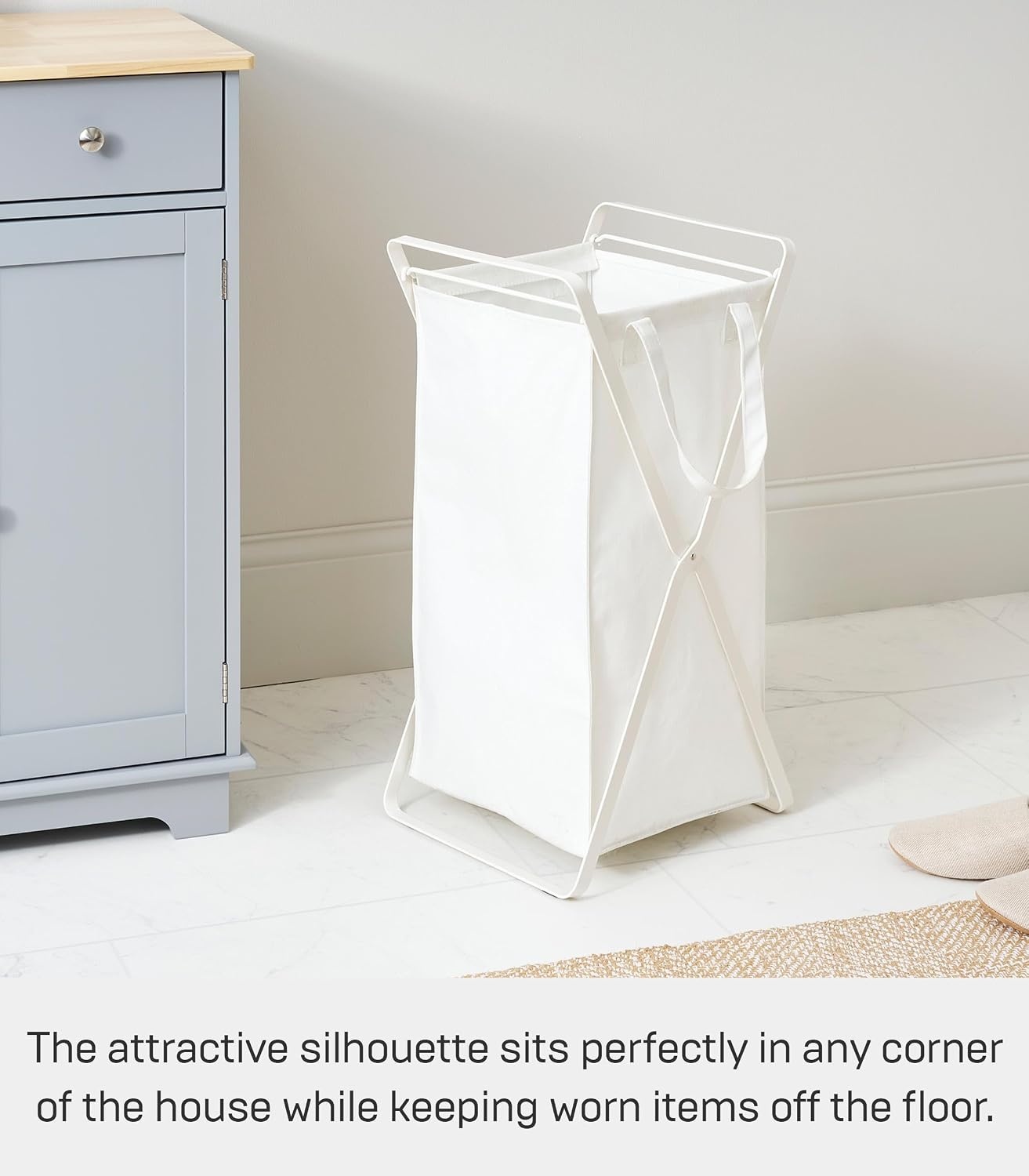 image:imageYAMAZAKI Home Tower Laundry Hamper Clothes Basket with Cotton Liner Small 252 Steel Cotton 12 Gallons 45 LitersWhite
