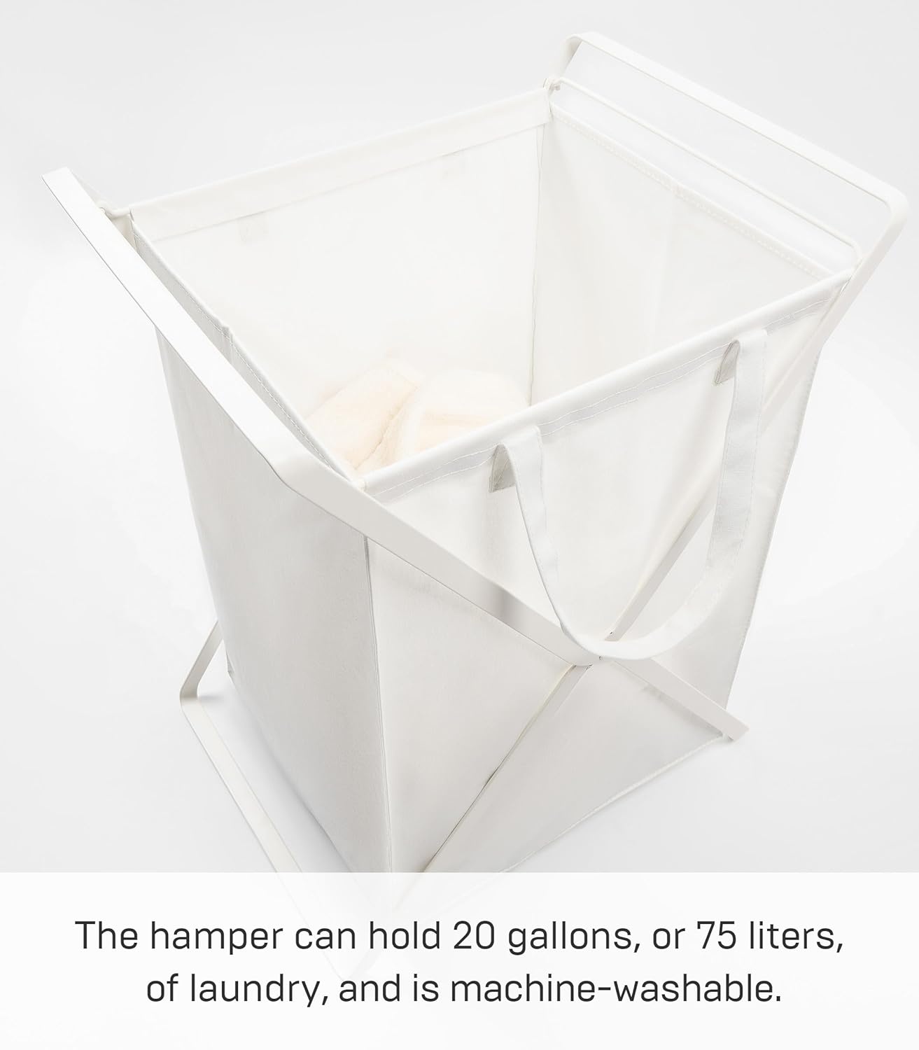 image:imageYAMAZAKI Home Tower Laundry Hamper Clothes Basket with Cotton Liner Small 252 Steel Cotton 12 Gallons 45 LitersWhite