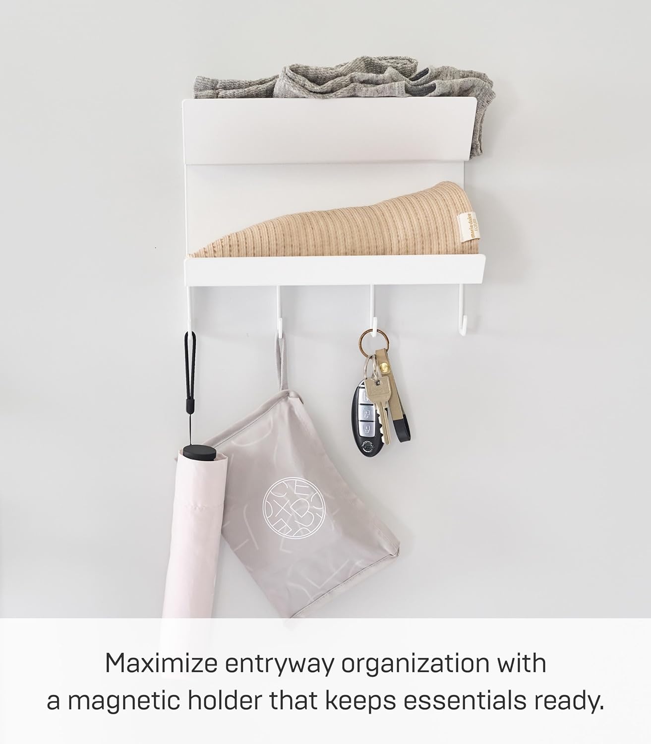 image:imageYAMAZAKI Home Tower Magnetic 2Tier Entryway Organizer Storage for Gloves and Hats with Hooks for Keys and Bags Steel